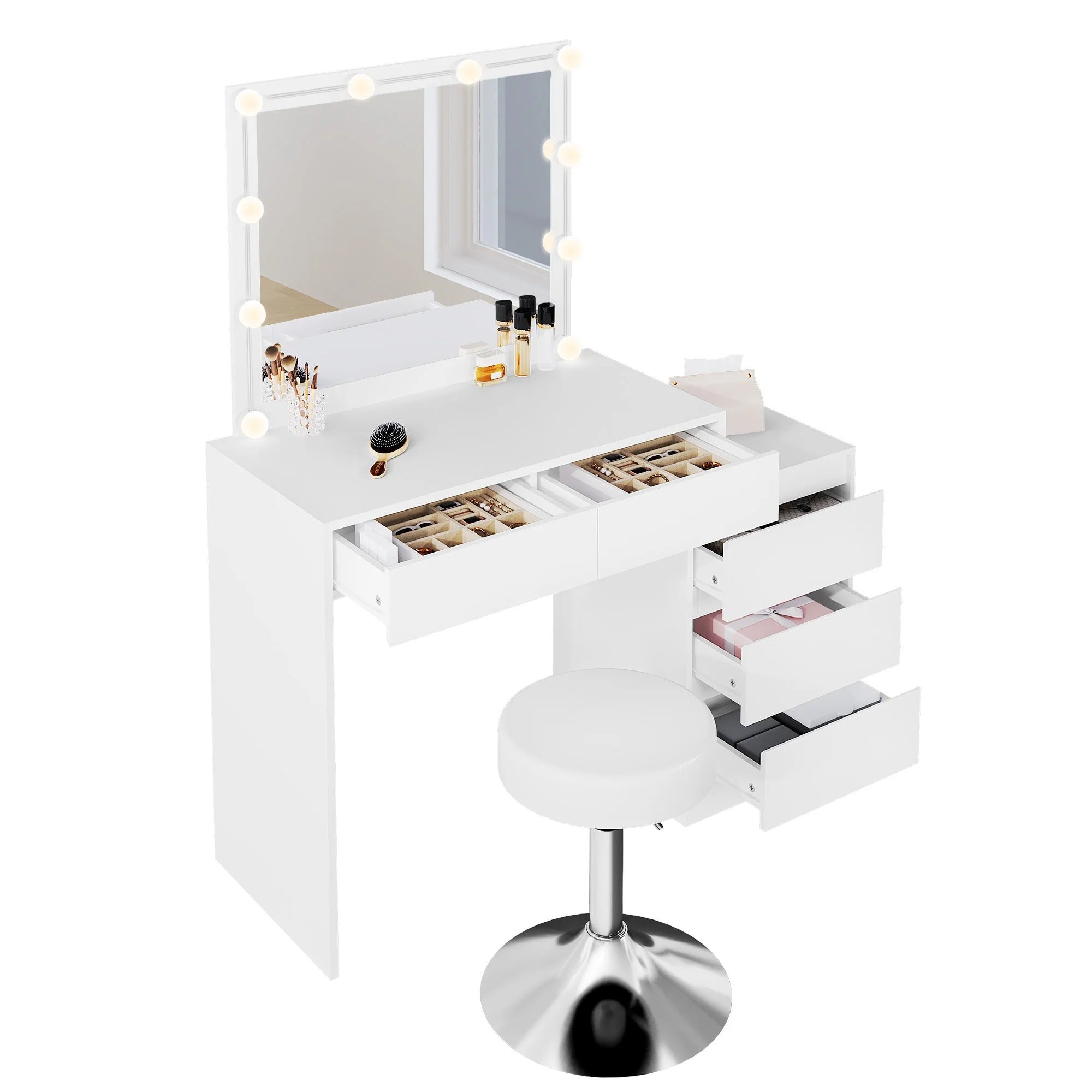 Coiffeuse blanche grand tiroir LED