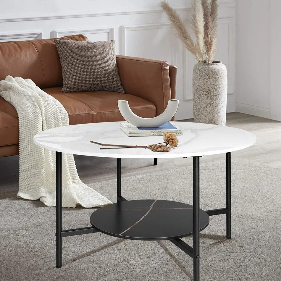 Table basse ronde avec étagère