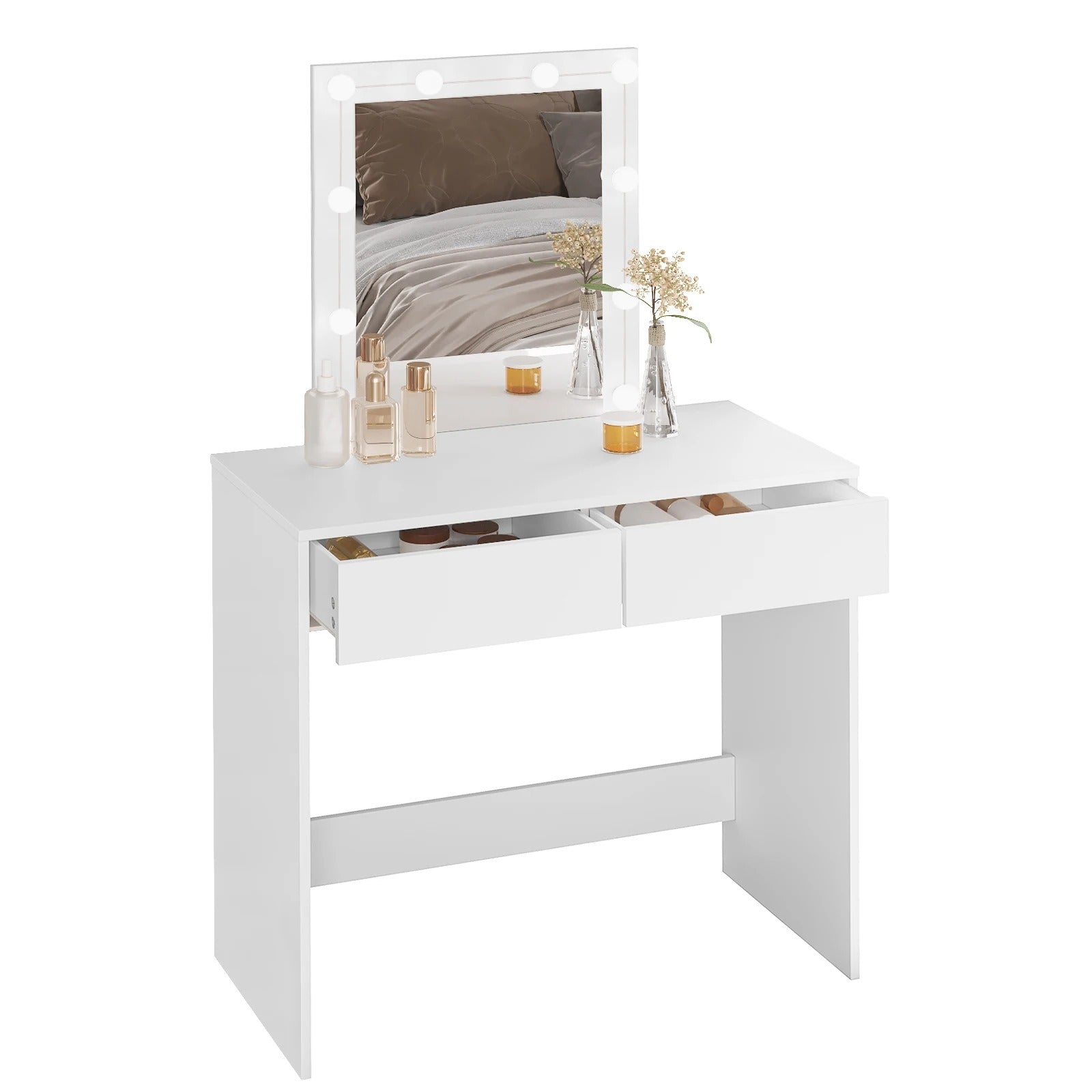Coiffeuse blanche avec miroir LED