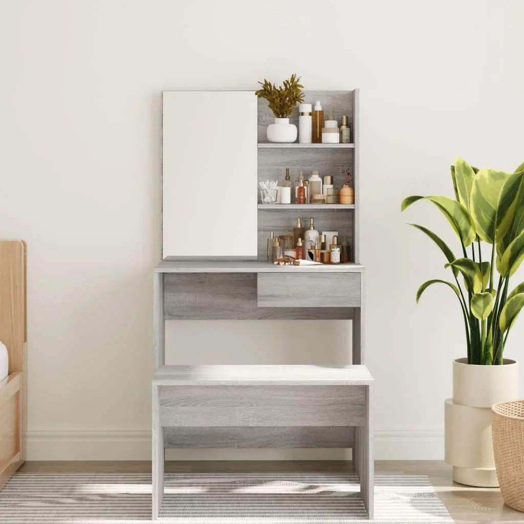 Coiffeuse gris bois avec miroir intégré