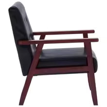 Fauteuil rétro bois simili cuir noir