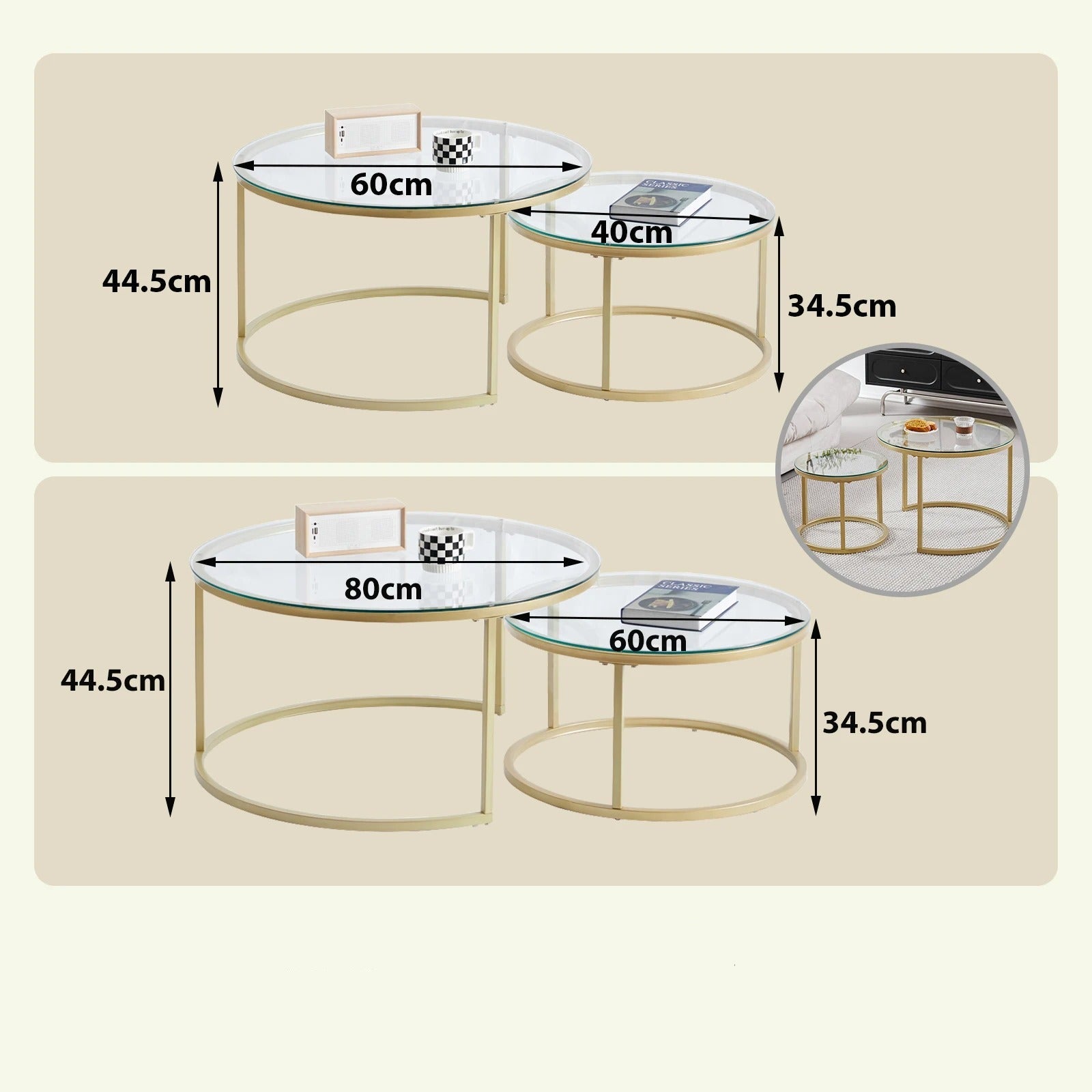 Duo de Tables Rondes Dorées