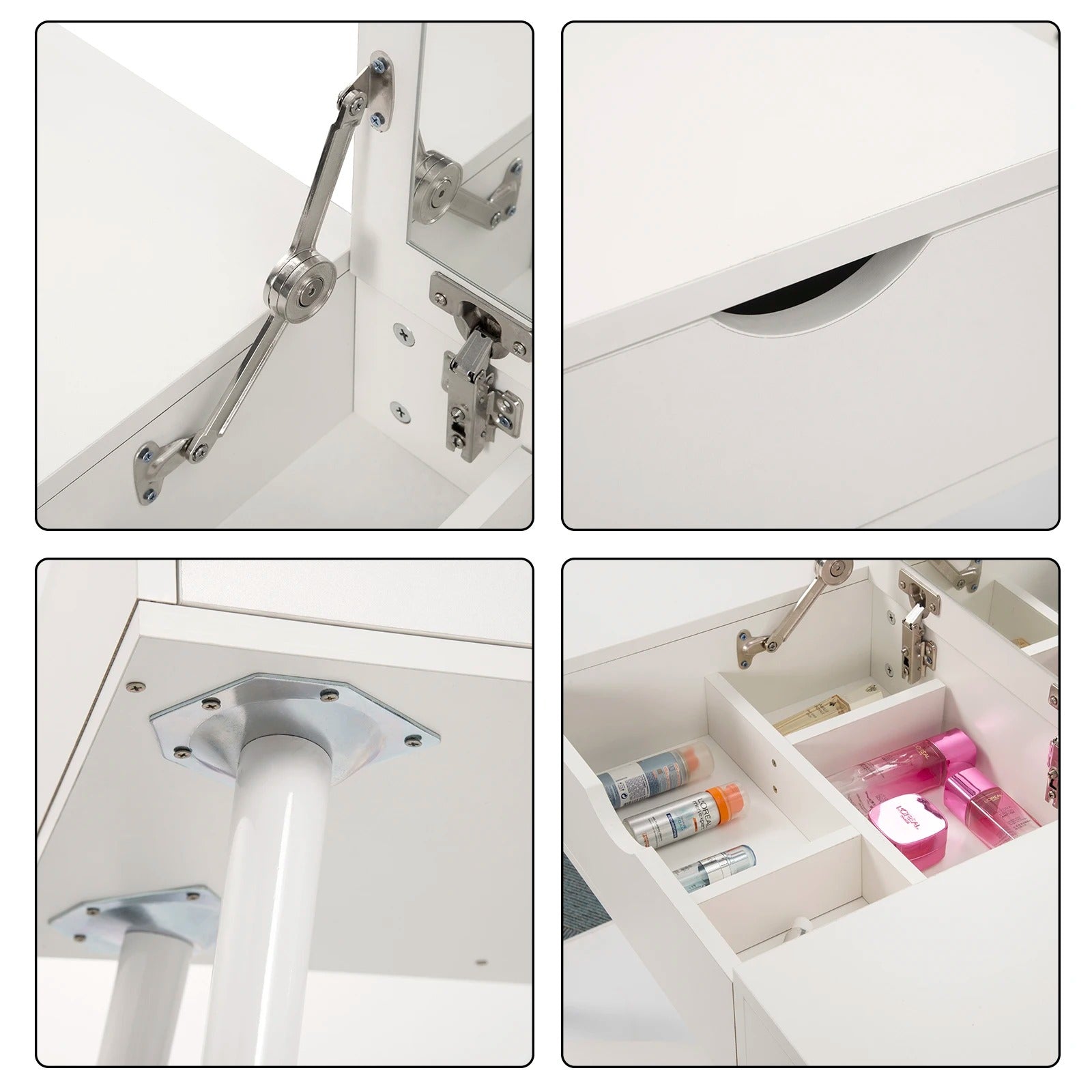 Coiffeuse blanche avec miroir rabattable