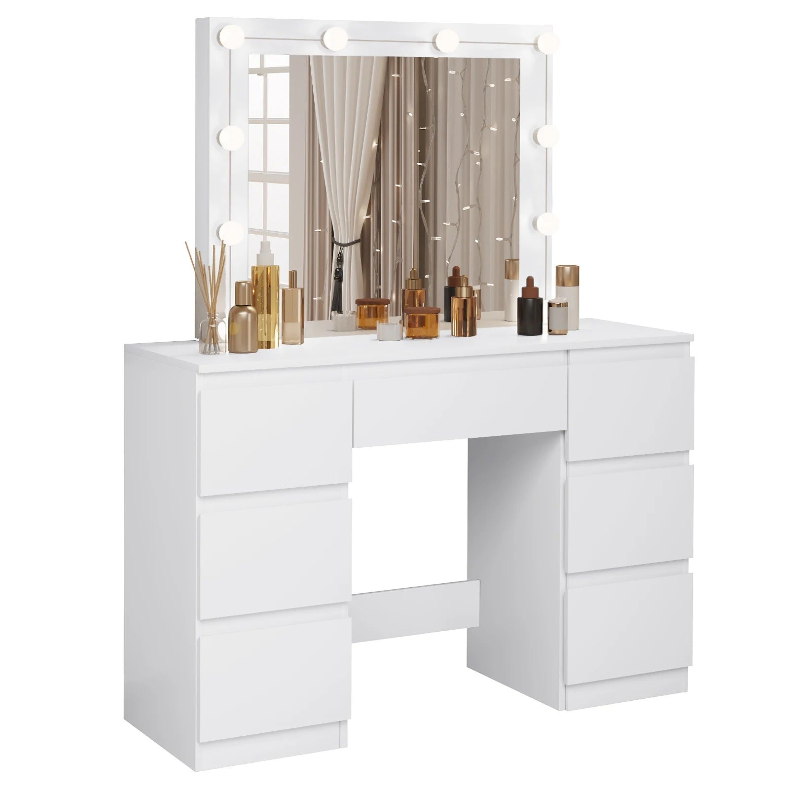 Coiffeuse grand miroir LED à tiroirs