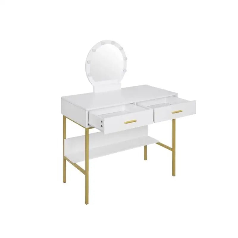Coiffeuse blanche avec miroir lumineux rond