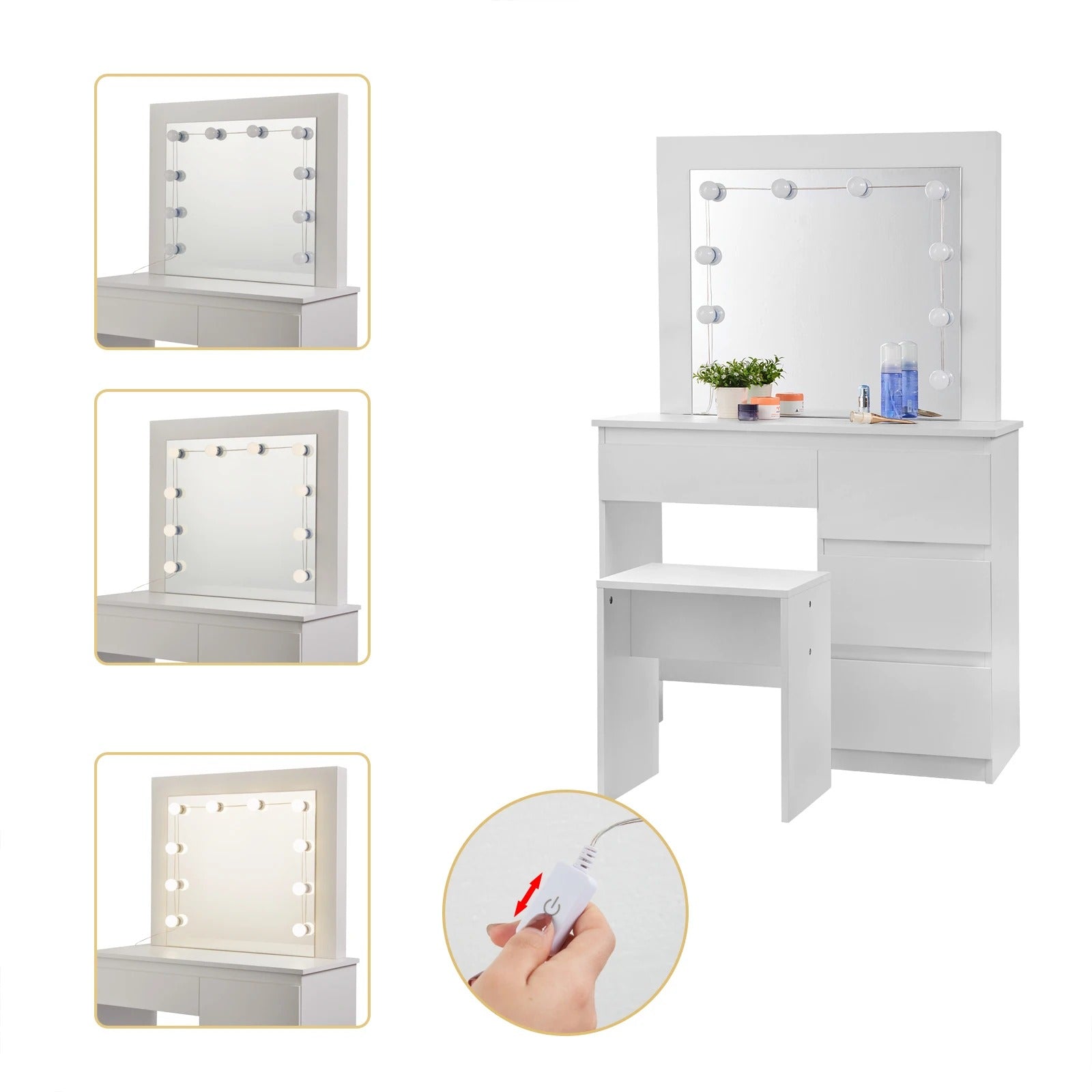 Coiffeuse blanche à LED avec 4 tiroirs