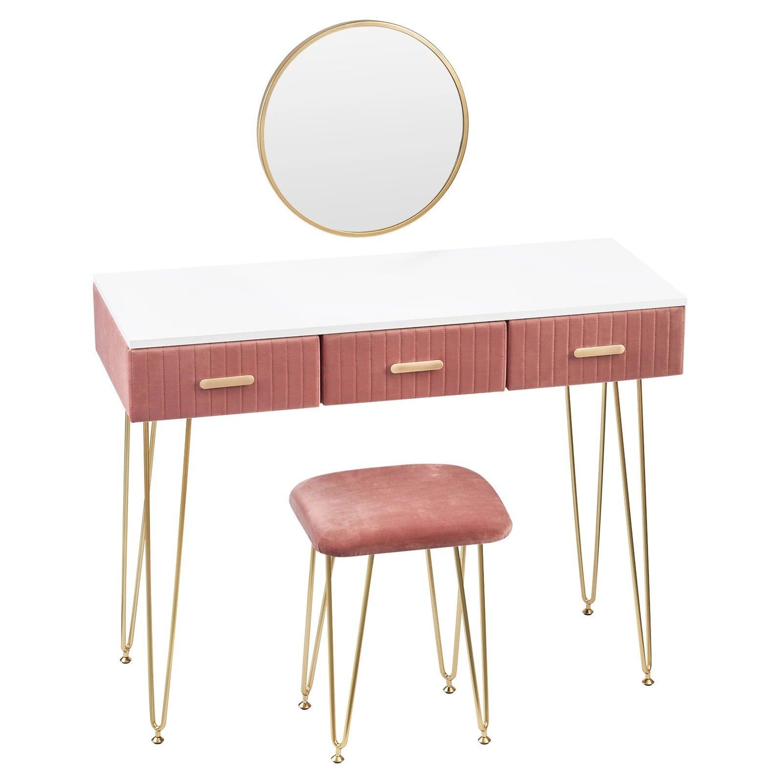 Coiffeuse miroir suspendu et tabouret
