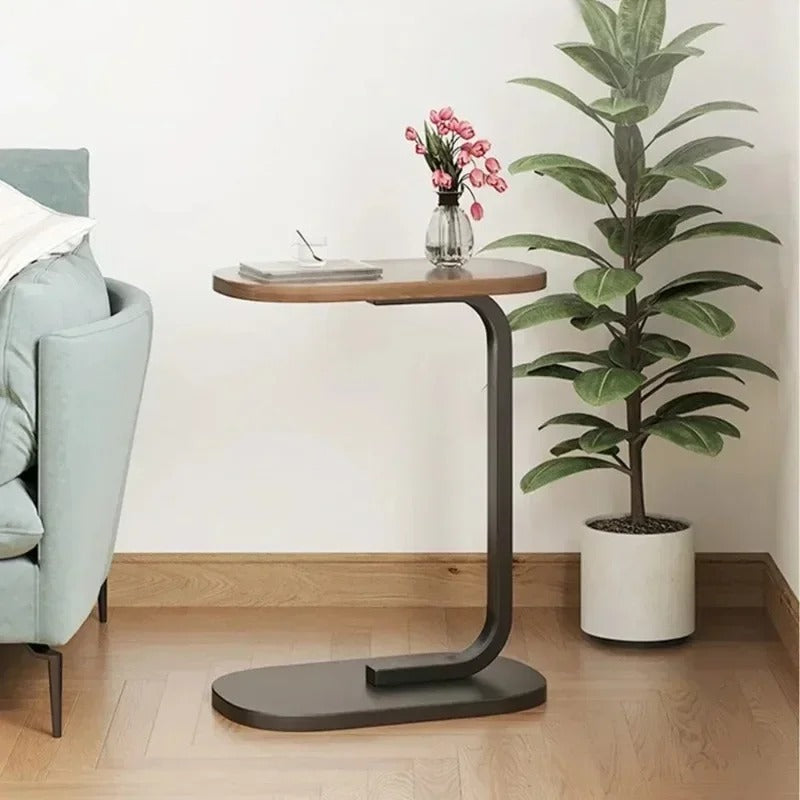 Table d’appoint ovale en bois et métal