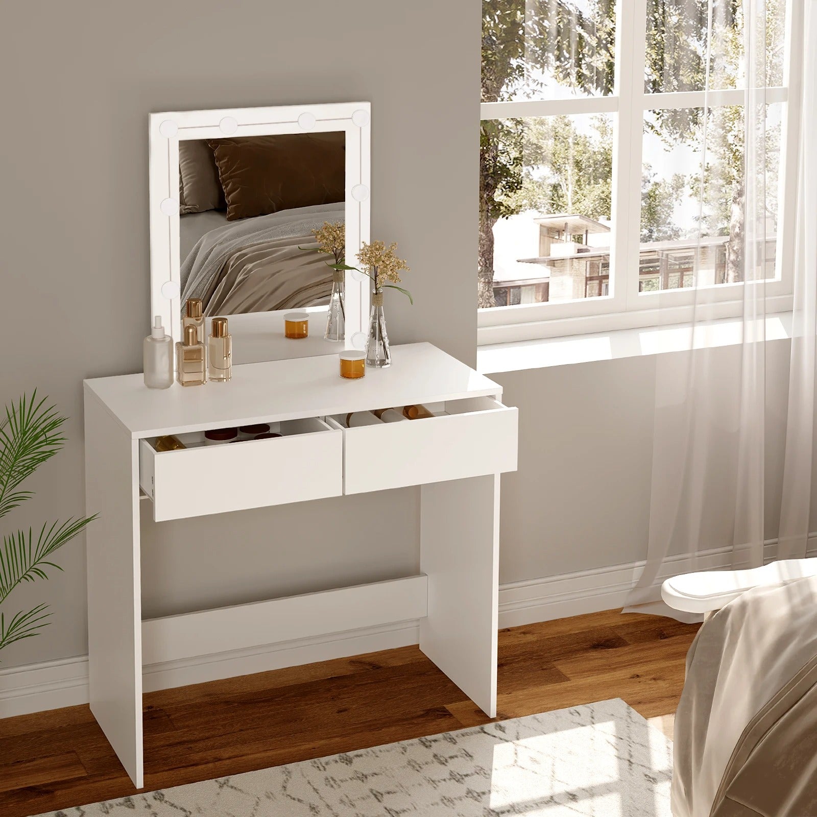 Coiffeuse blanche avec miroir LED