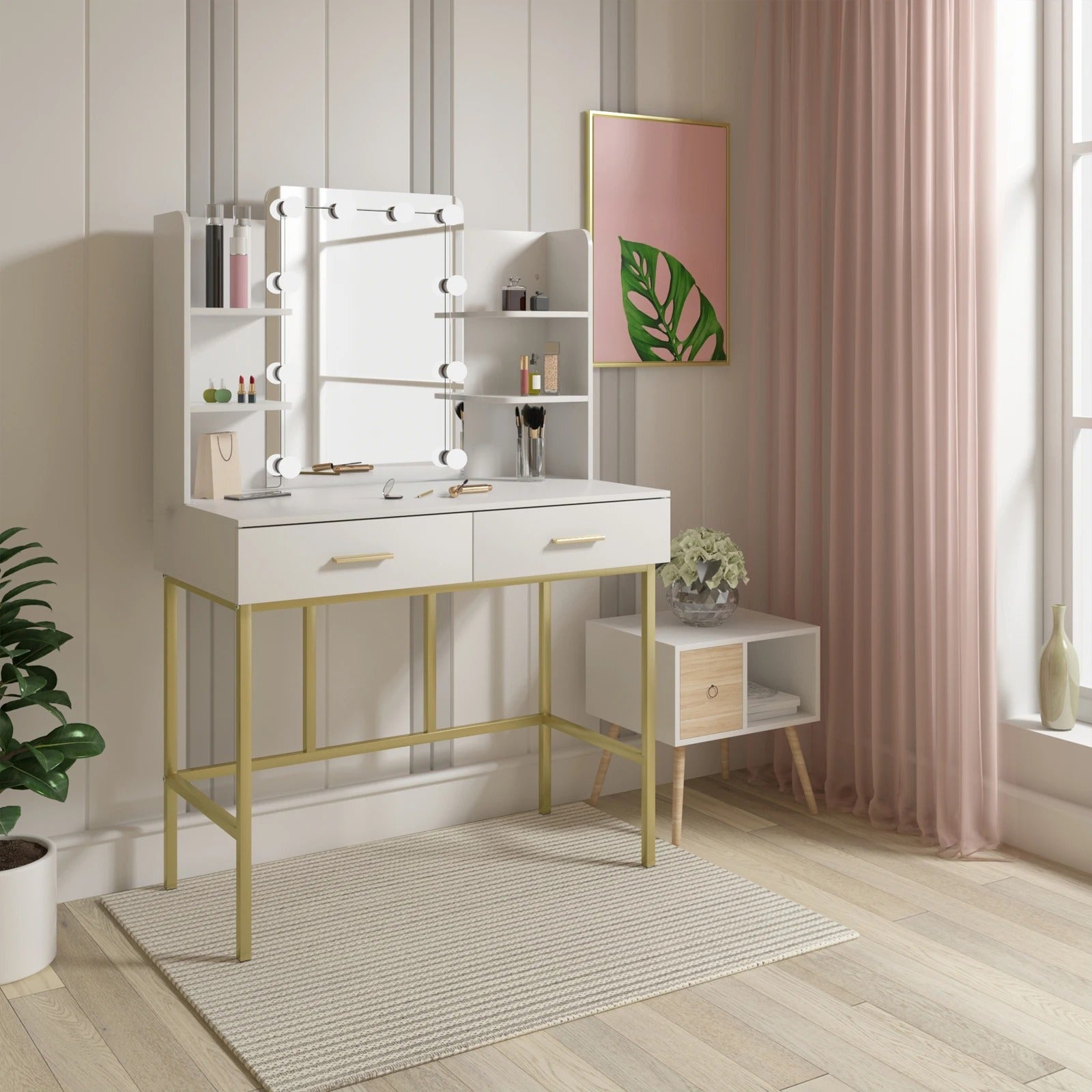 Coiffeuse moderne avec miroir LED et rangements