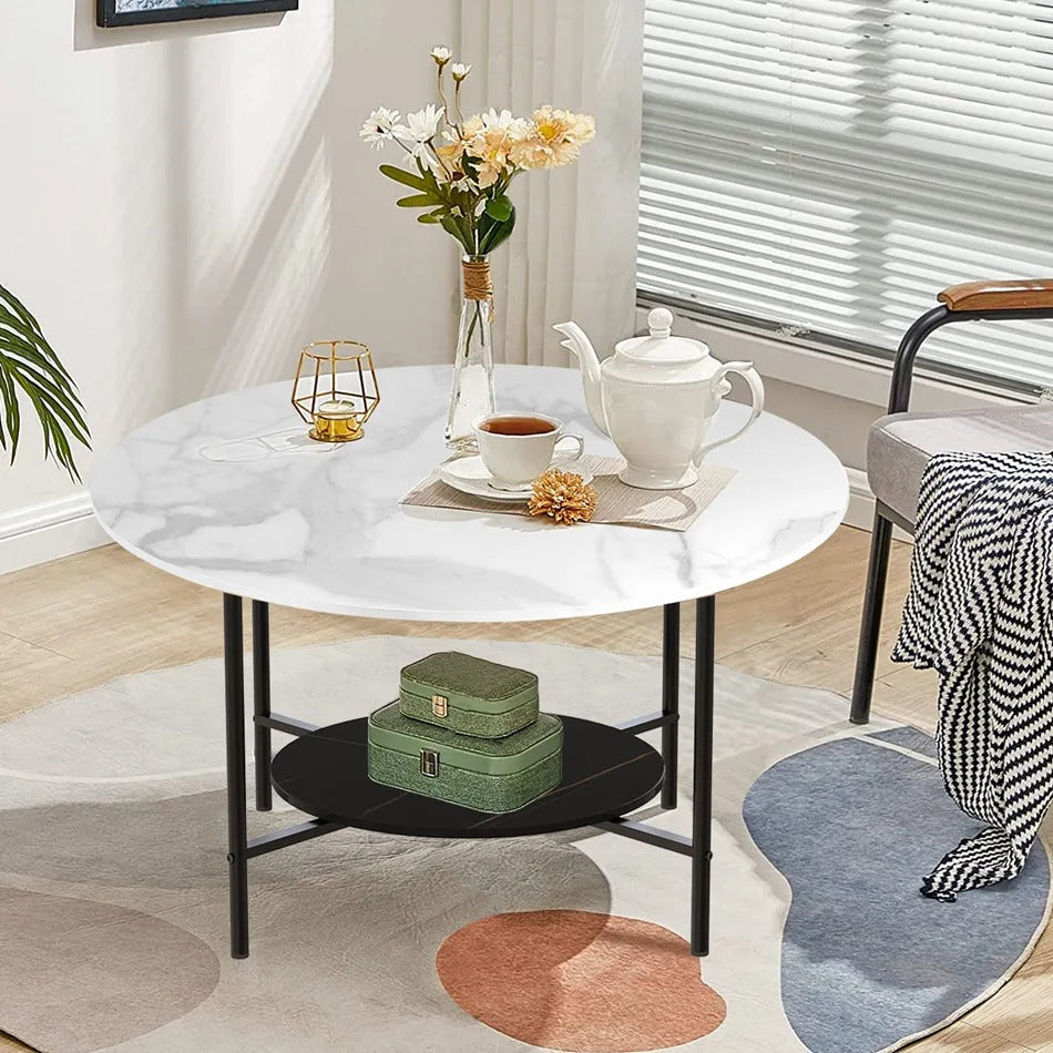 Table basse ronde avec étagère
