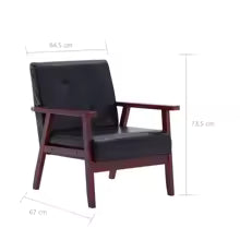 Fauteuil rétro bois simili cuir noir