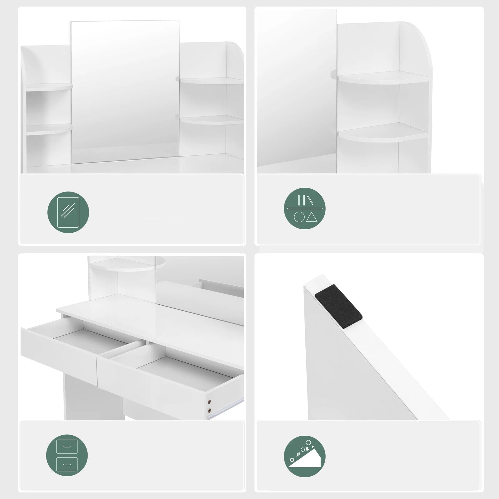 Coiffeuse blanche miroir et étagères