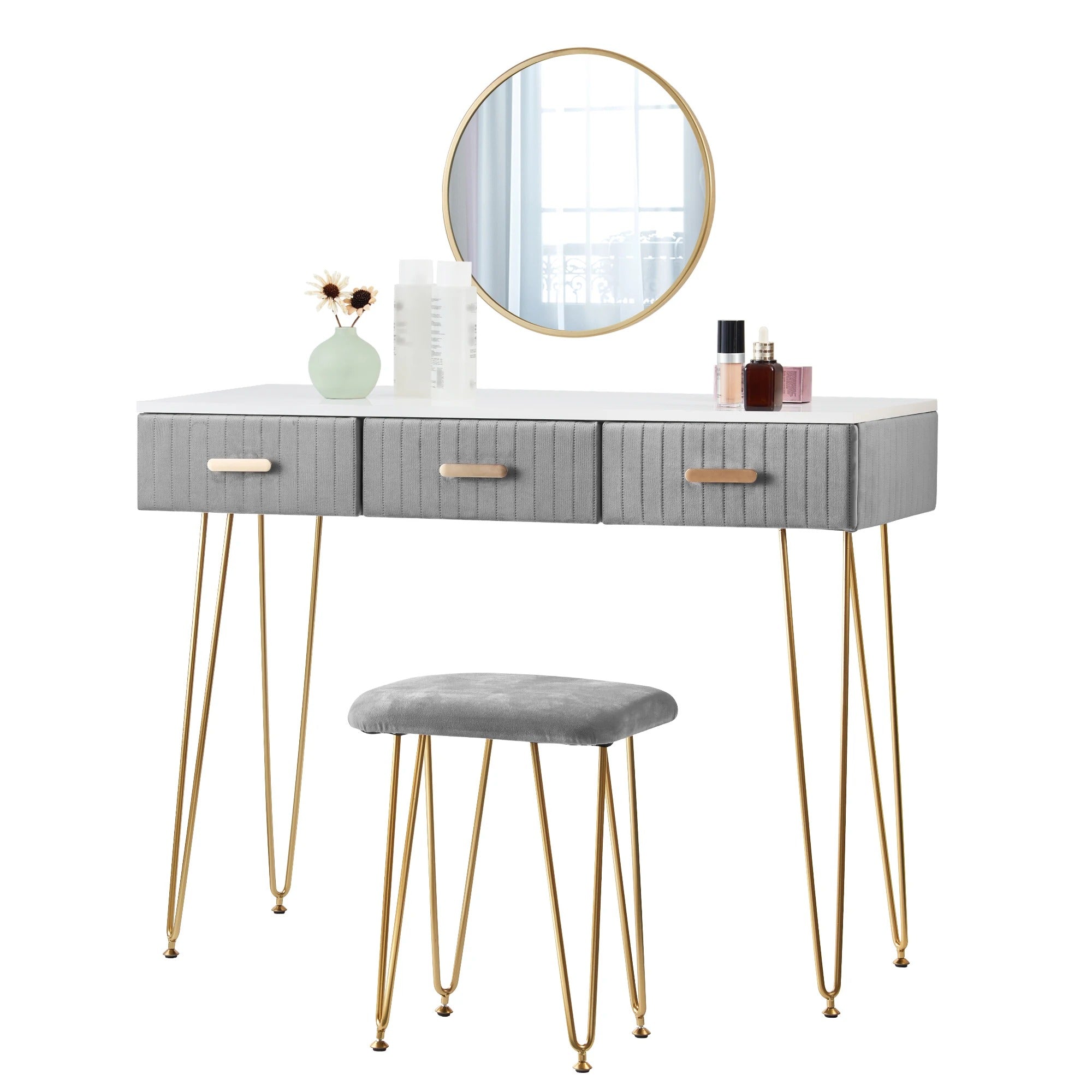 Coiffeuse miroir suspendu et tabouret