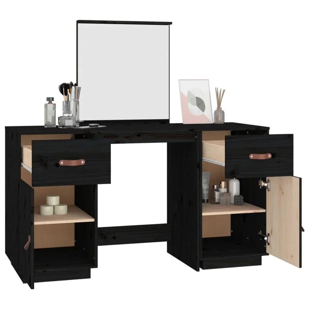 Coiffeuse en bois noir avec rangements