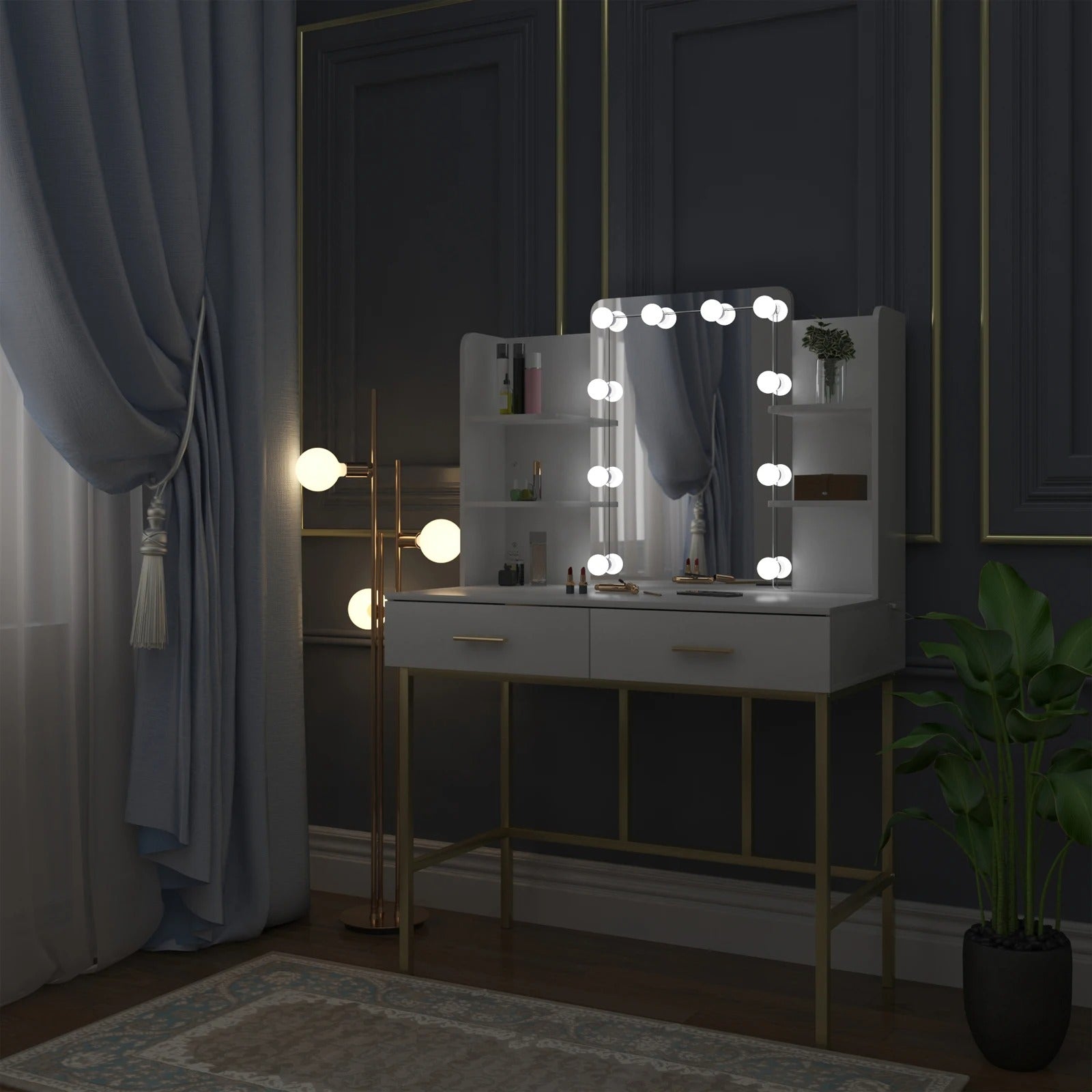 Coiffeuse moderne avec miroir LED et rangements
