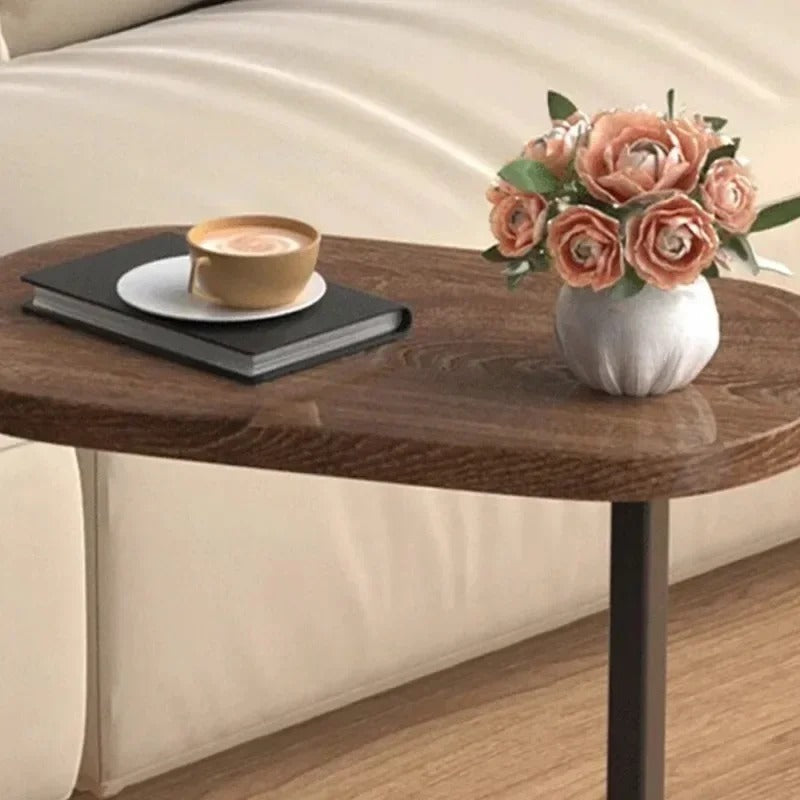 Table d’appoint ovale en bois et métal