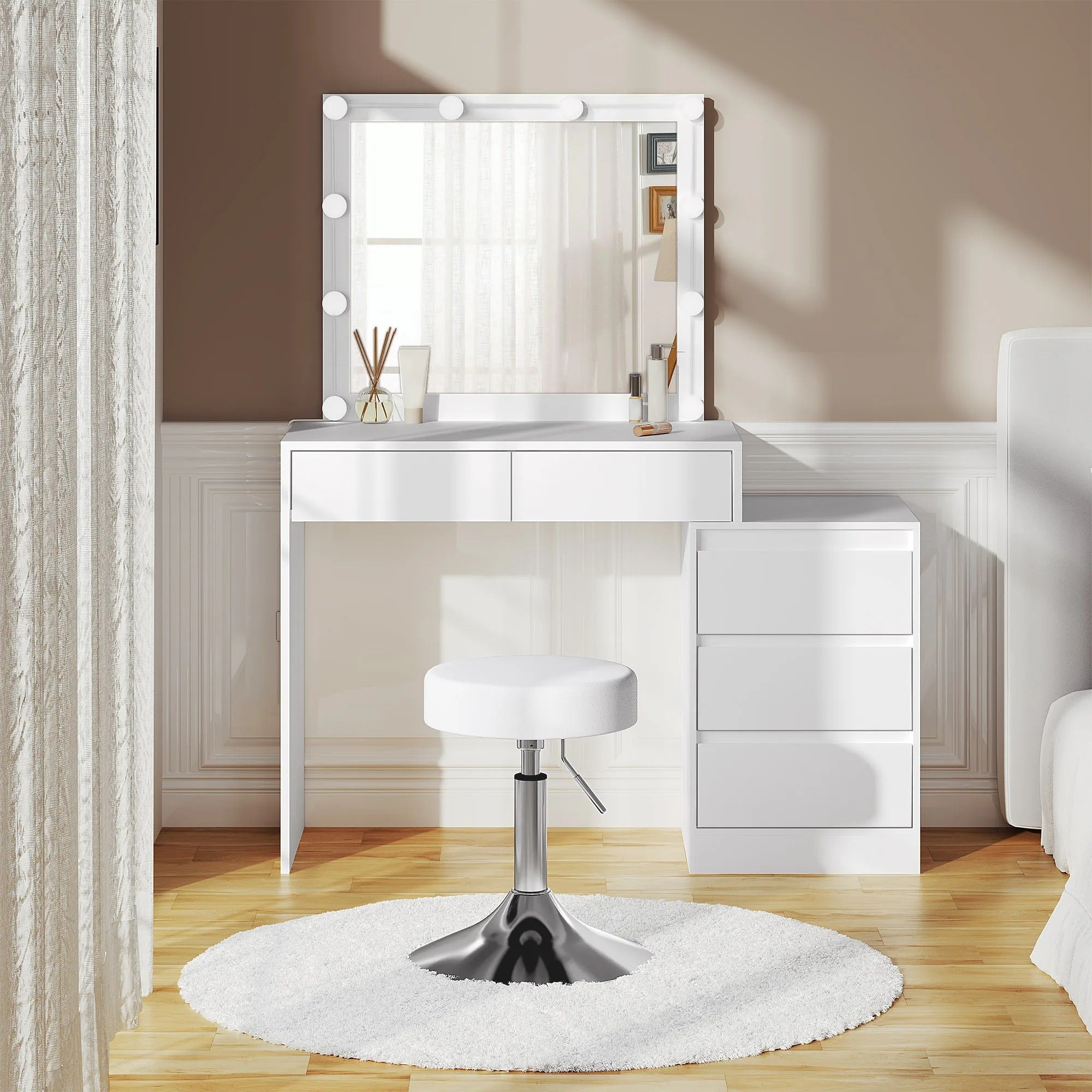 Coiffeuse blanche grand tiroir LED