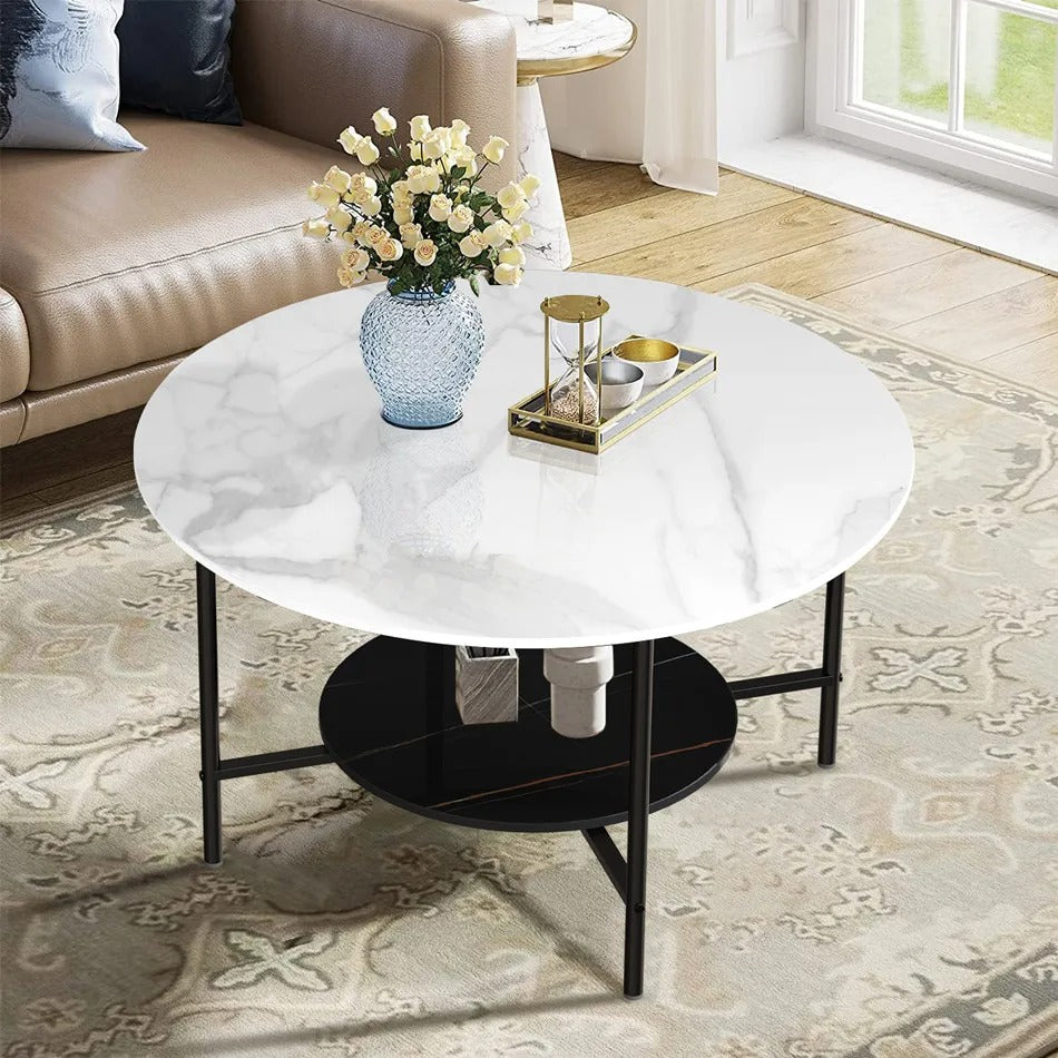 Table basse ronde avec étagère