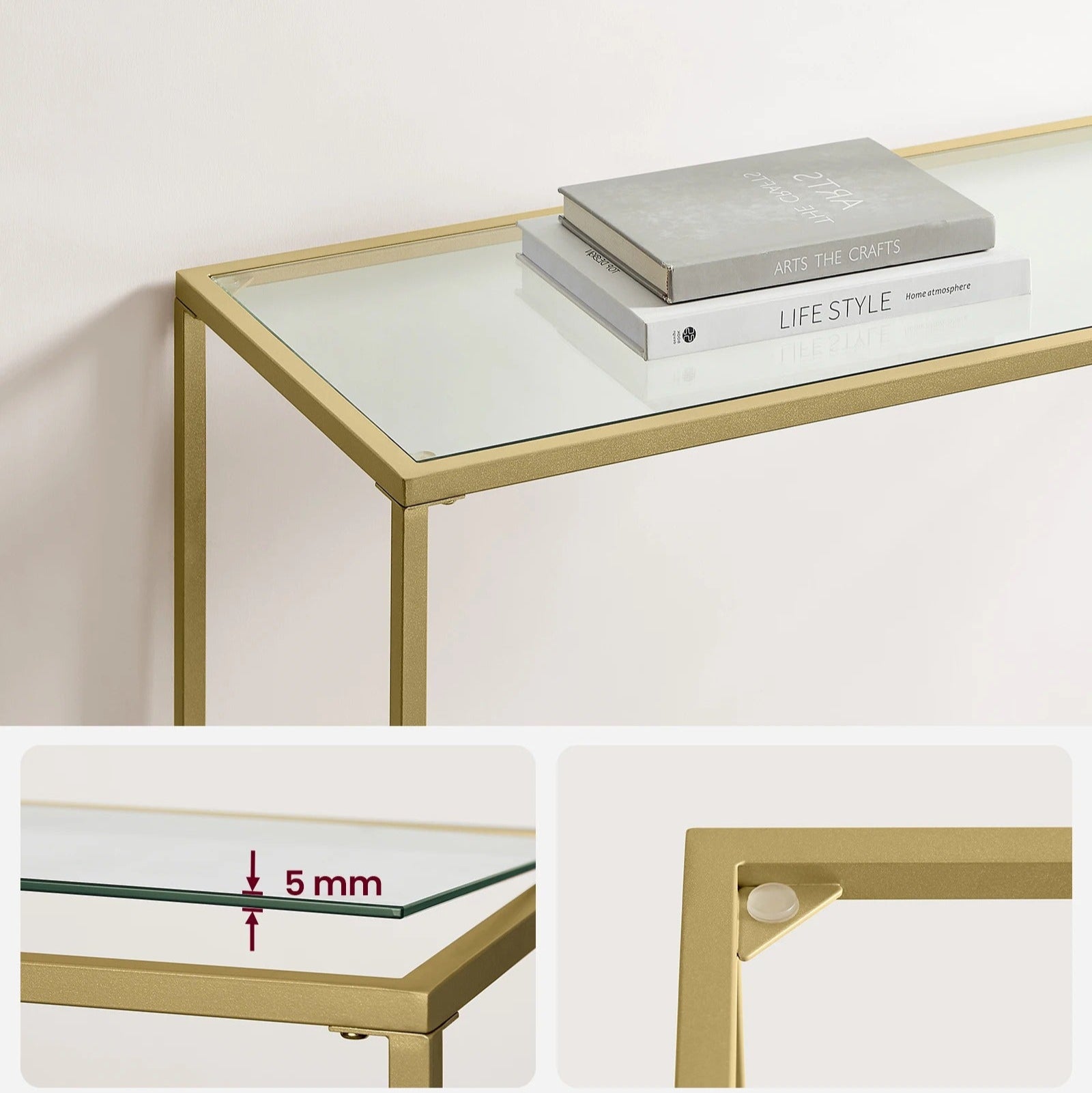 Console Dorée Verre Trempé Élégante