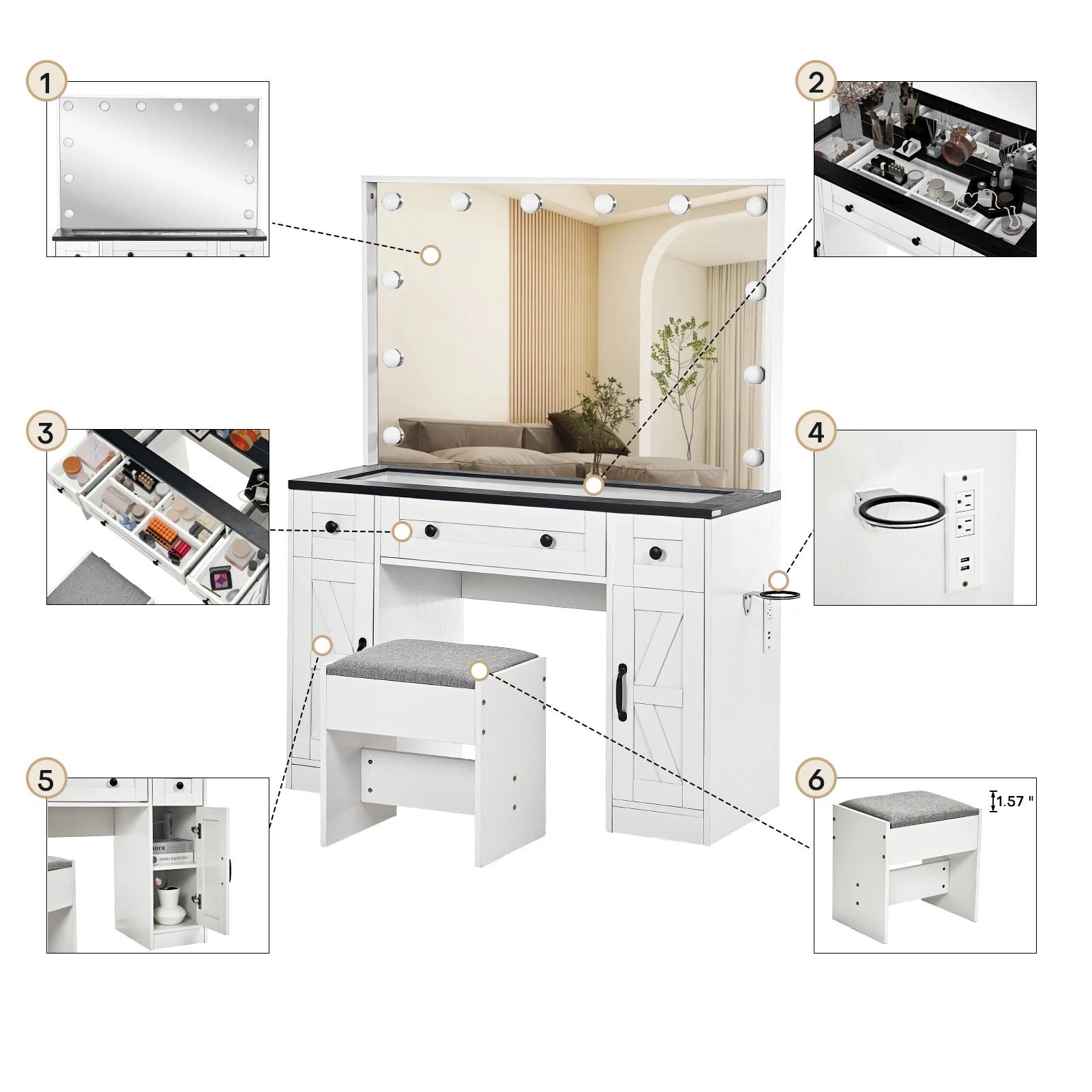 Coiffeuse blanche avec miroir LED