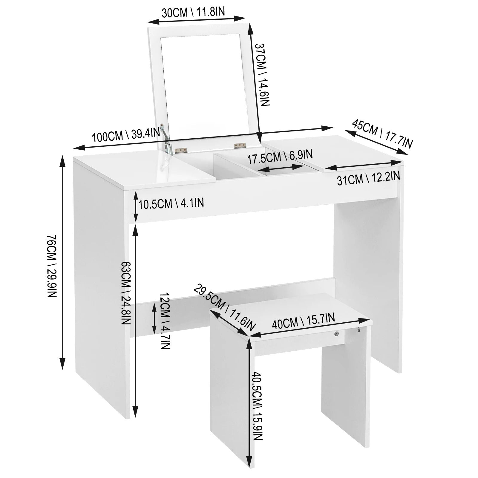 Coiffeuse minimaliste avec miroir intégré