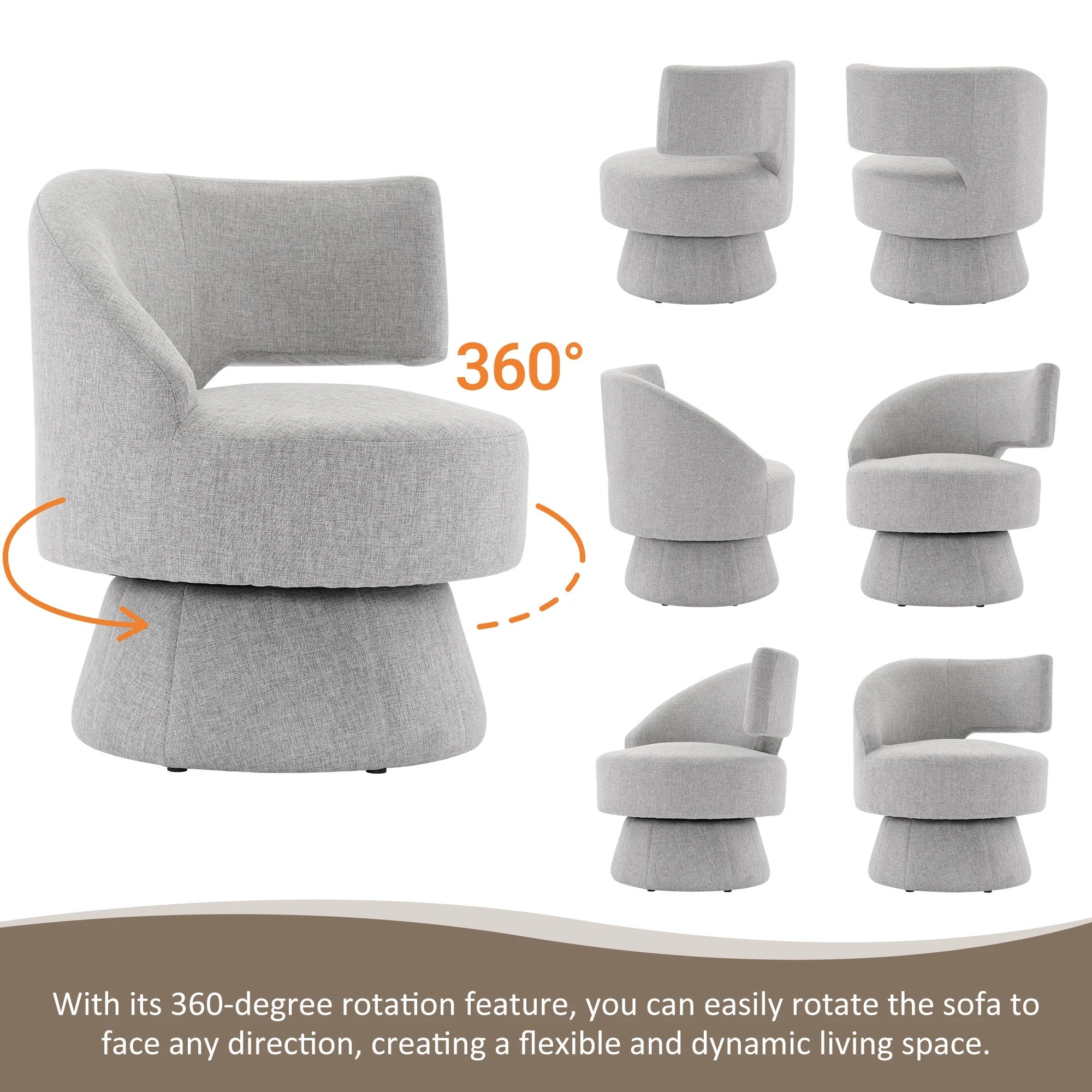 Fauteuil pivotant tissu gris 360°