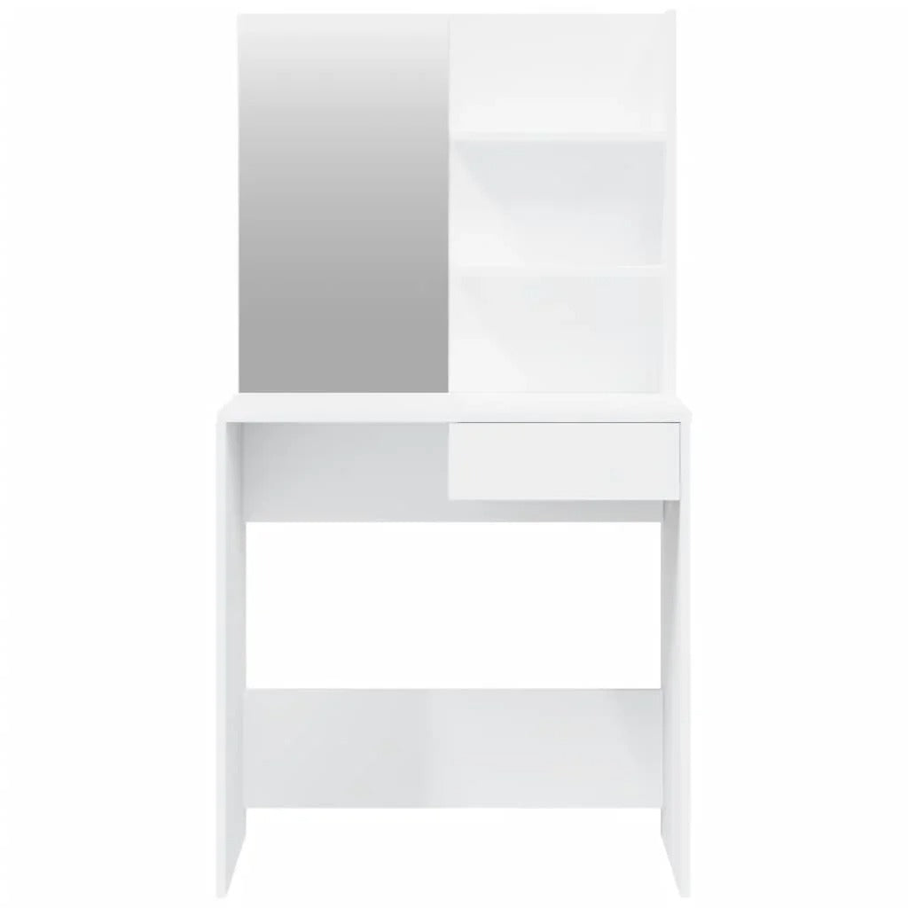 Coiffeuse blanche avec miroir et étagères