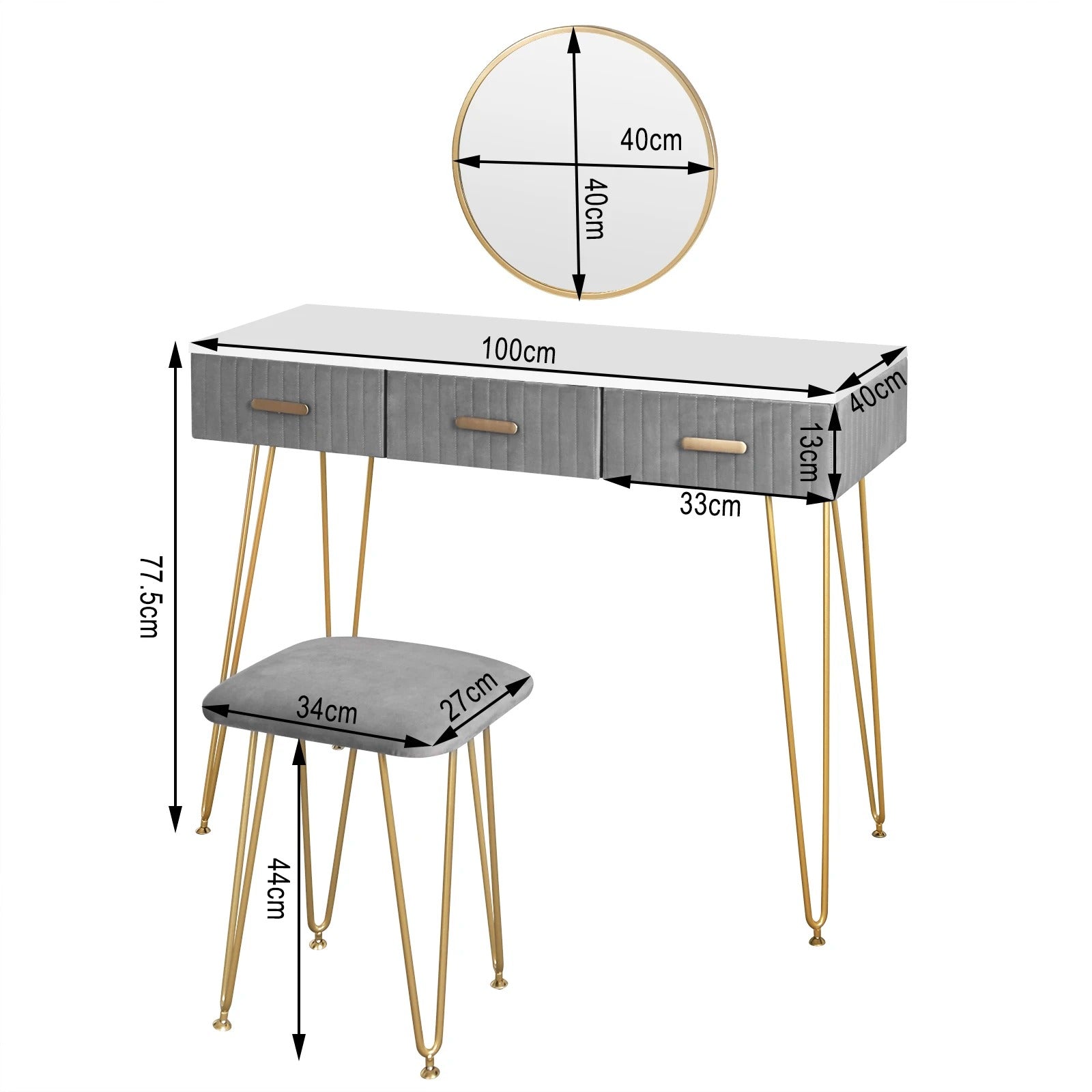 Coiffeuse miroir suspendu et tabouret