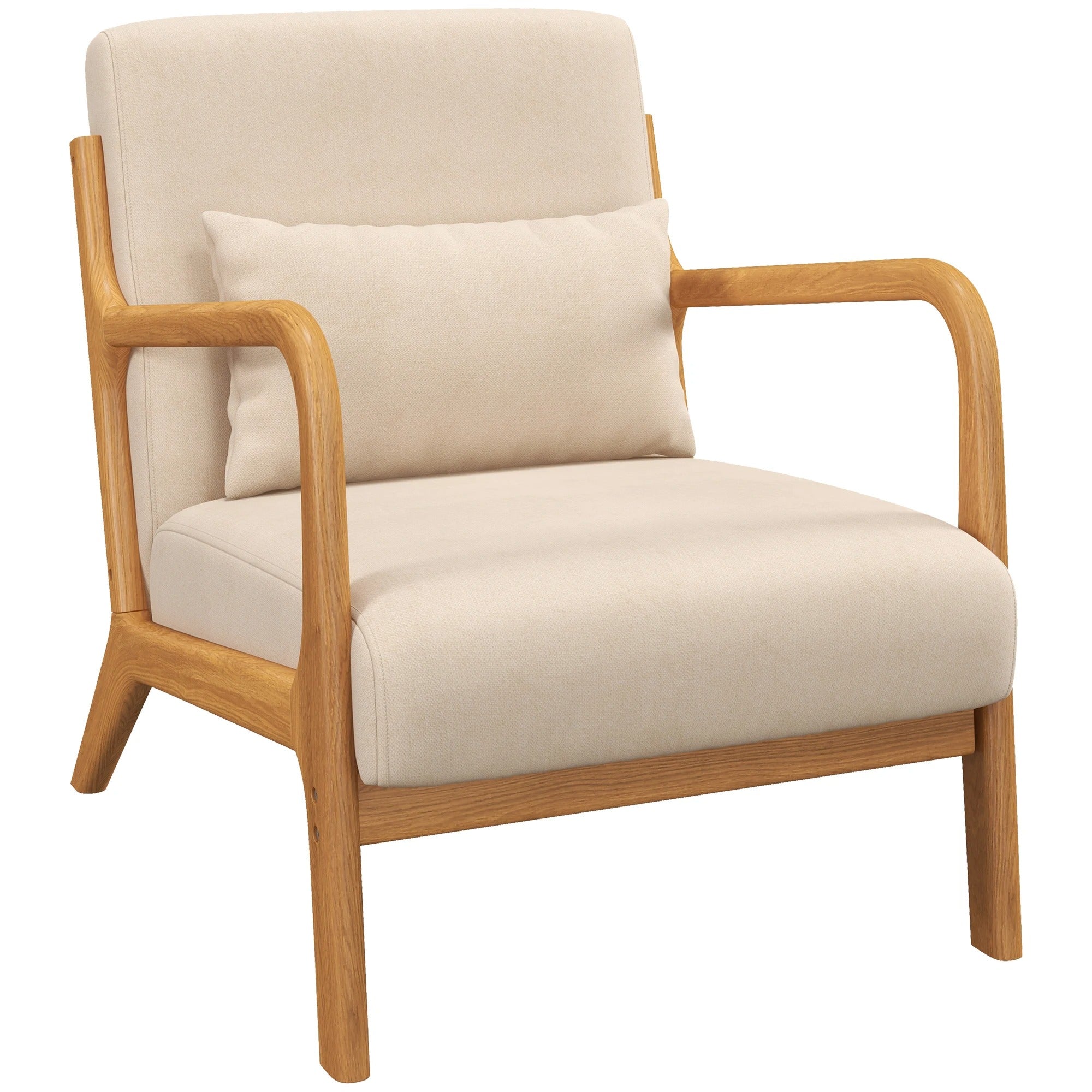 Fauteuil nordique en bois et tissu beige