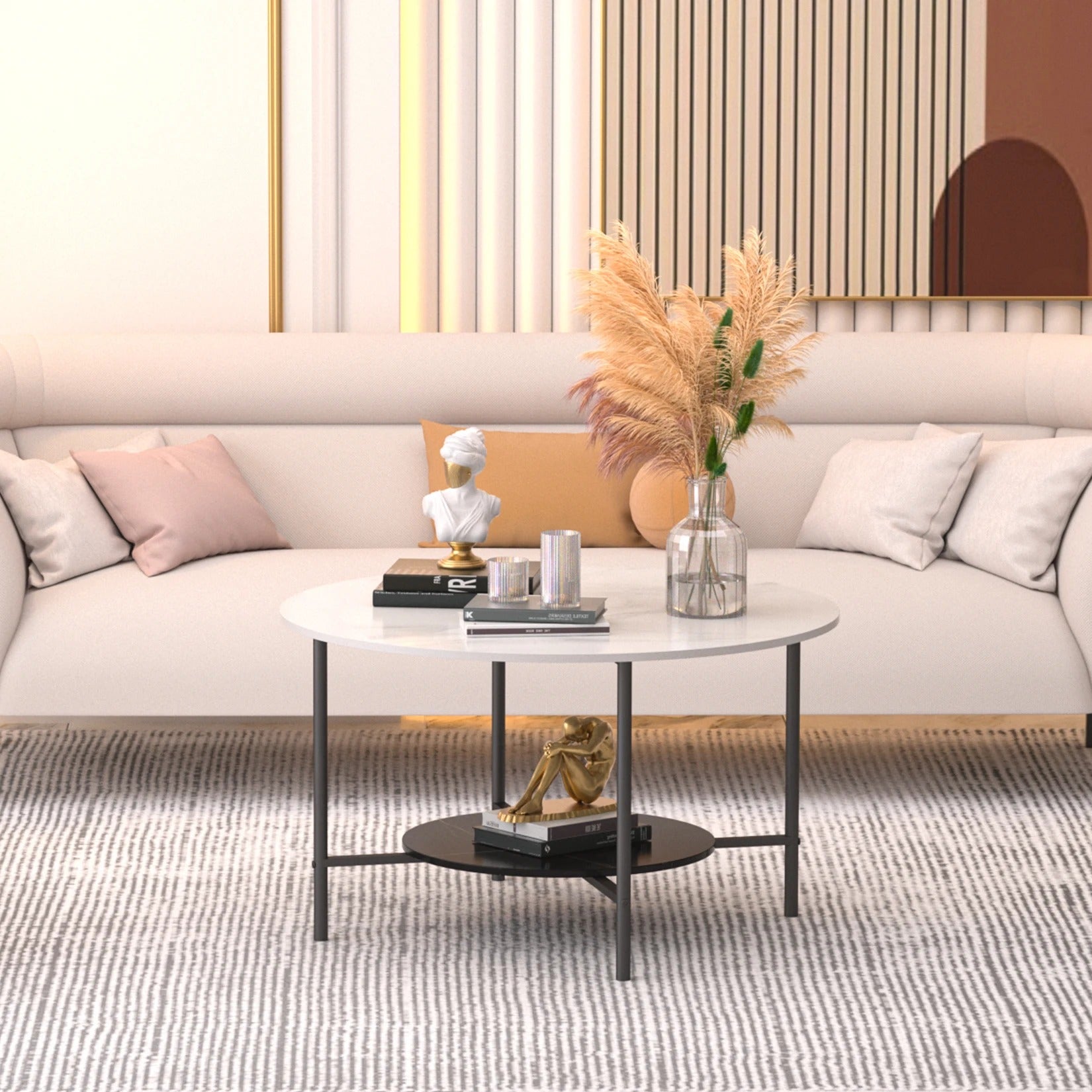 Table basse ronde avec étagère
