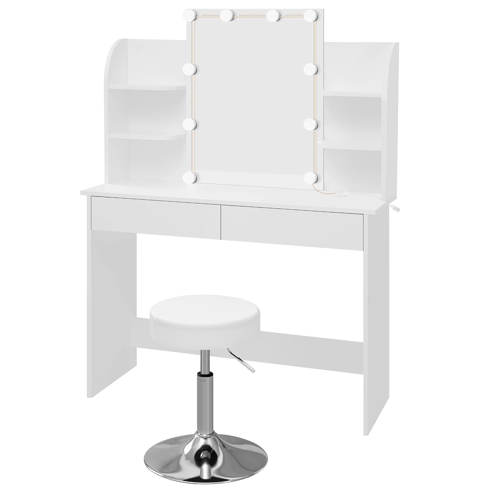 Coiffeuse miroir LED et étagères