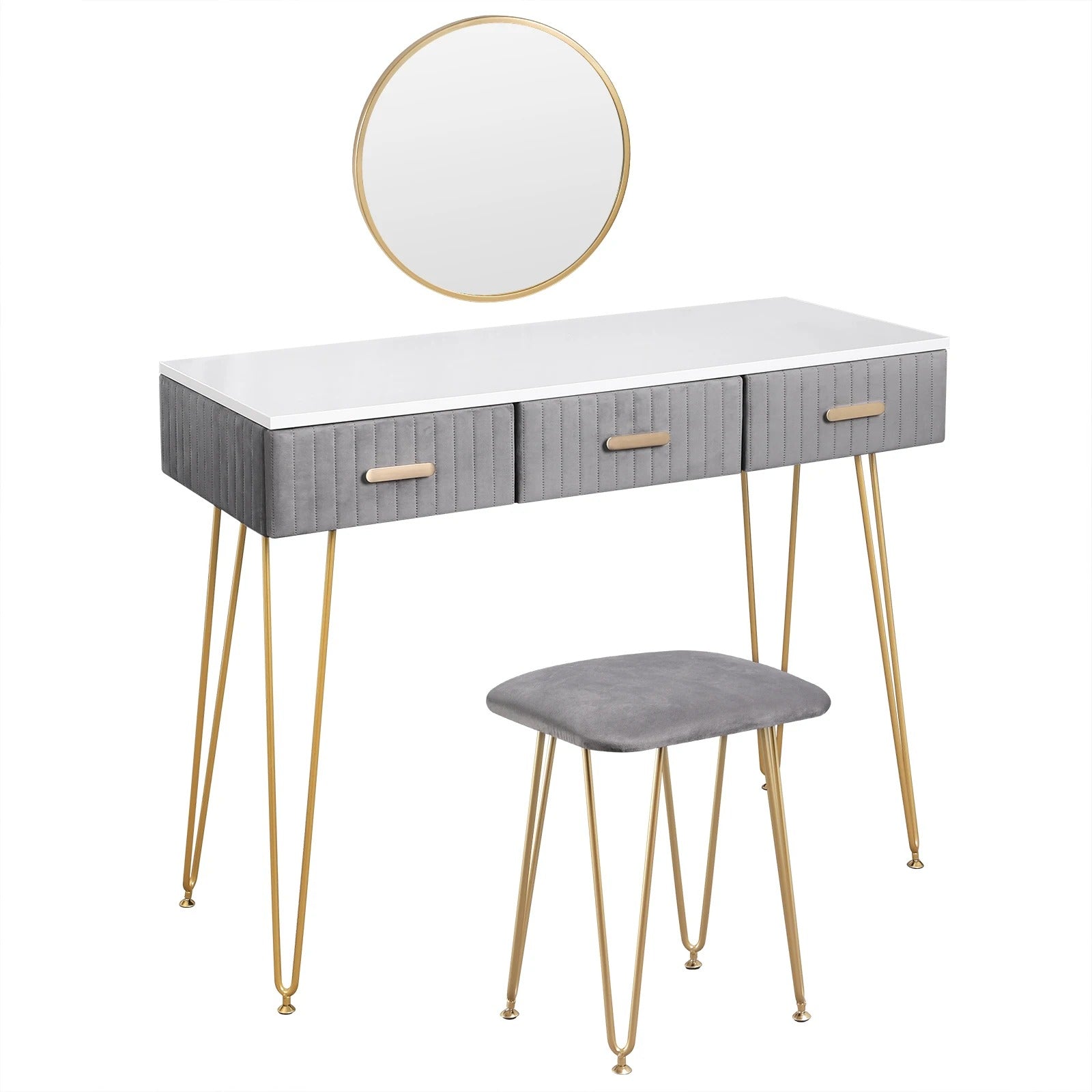 Coiffeuse miroir suspendu et tabouret