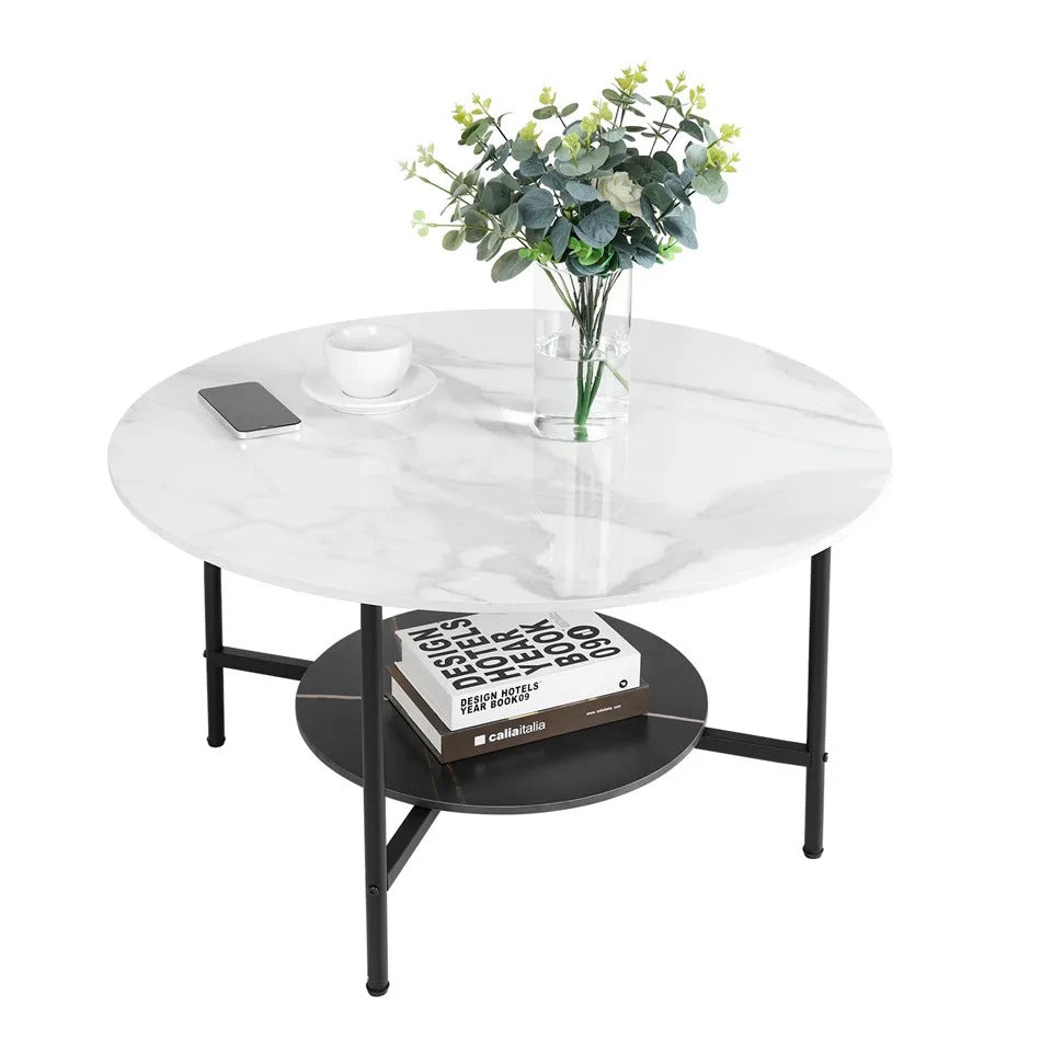 Table basse ronde avec étagère