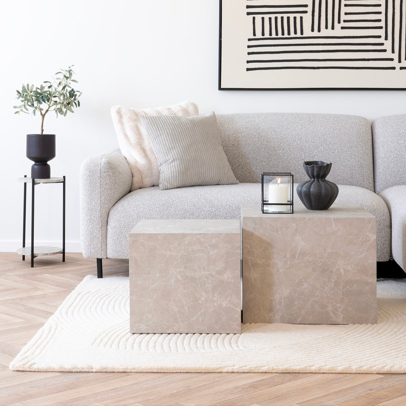 Table basse Prague marbre beige set de 2