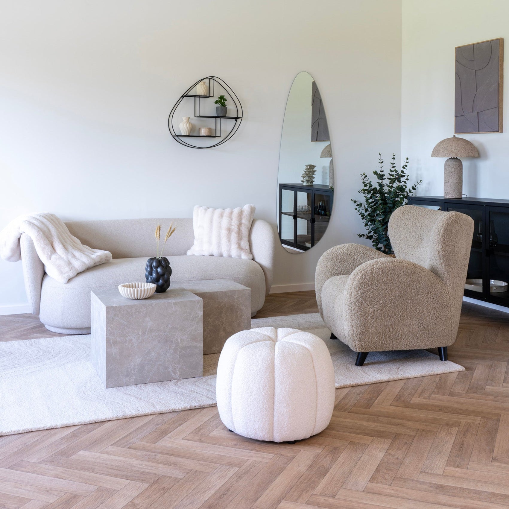Table basse Prague marbre beige set de 2