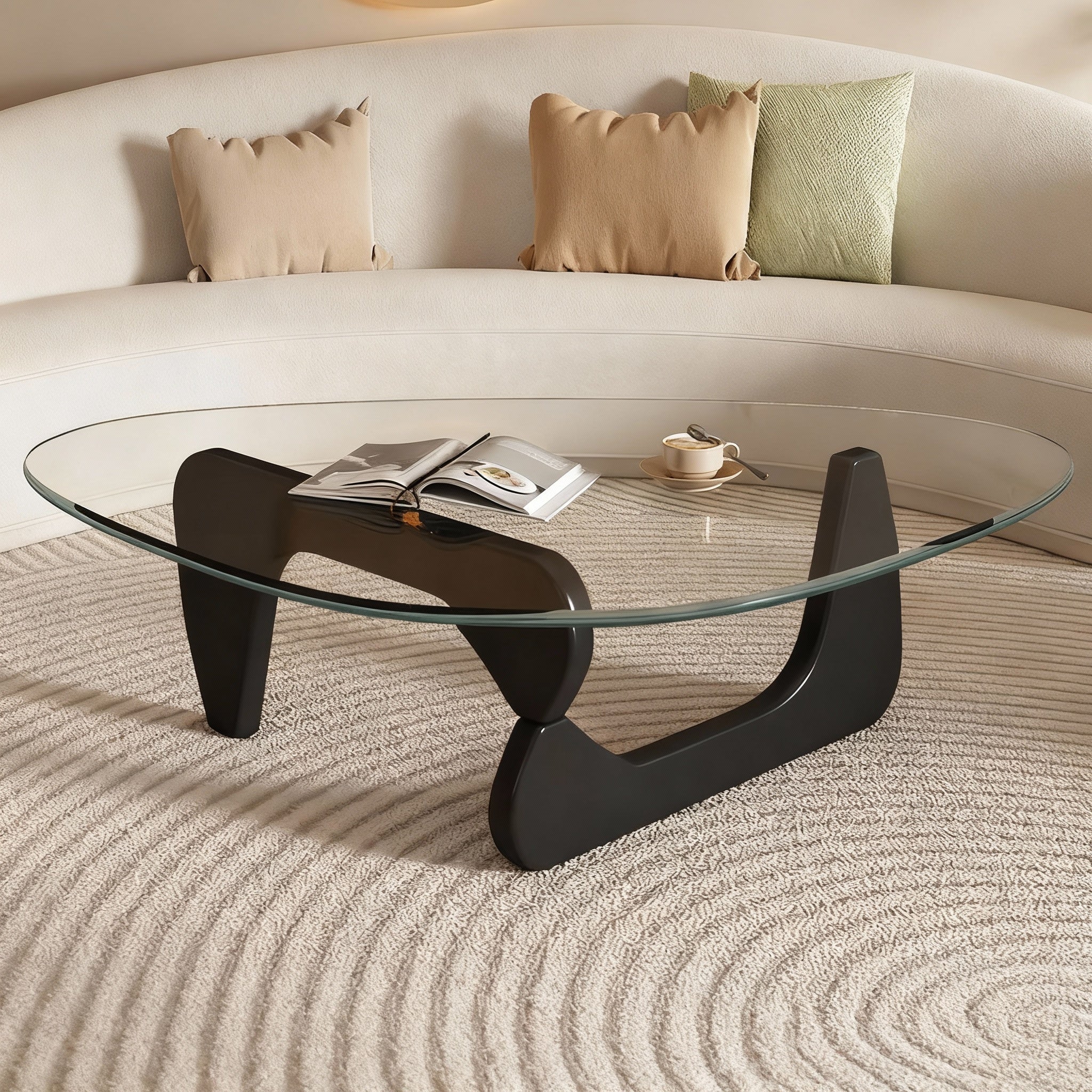 Designer coffee table in glass and wood