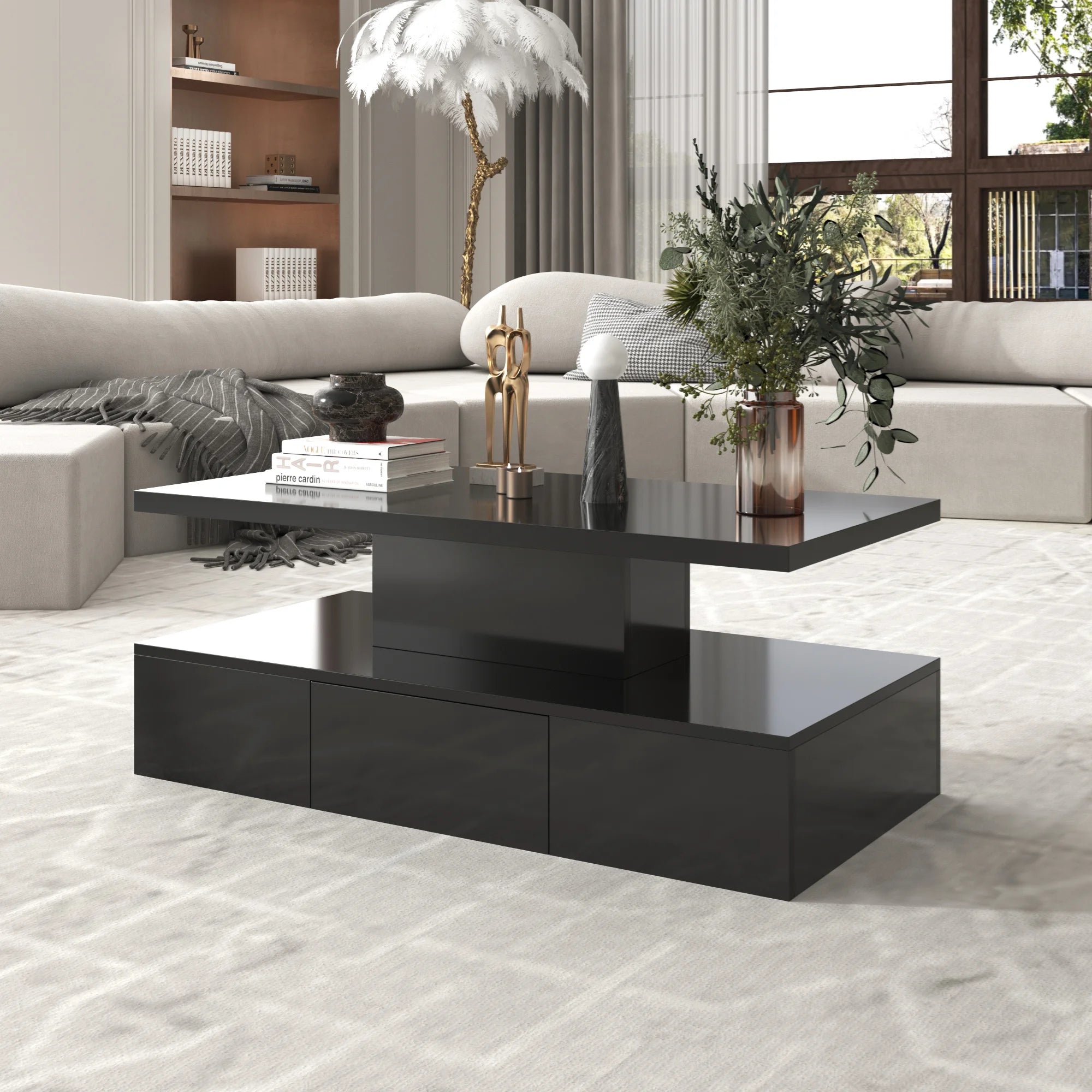 Table basse laquée avec tiroir intégré
