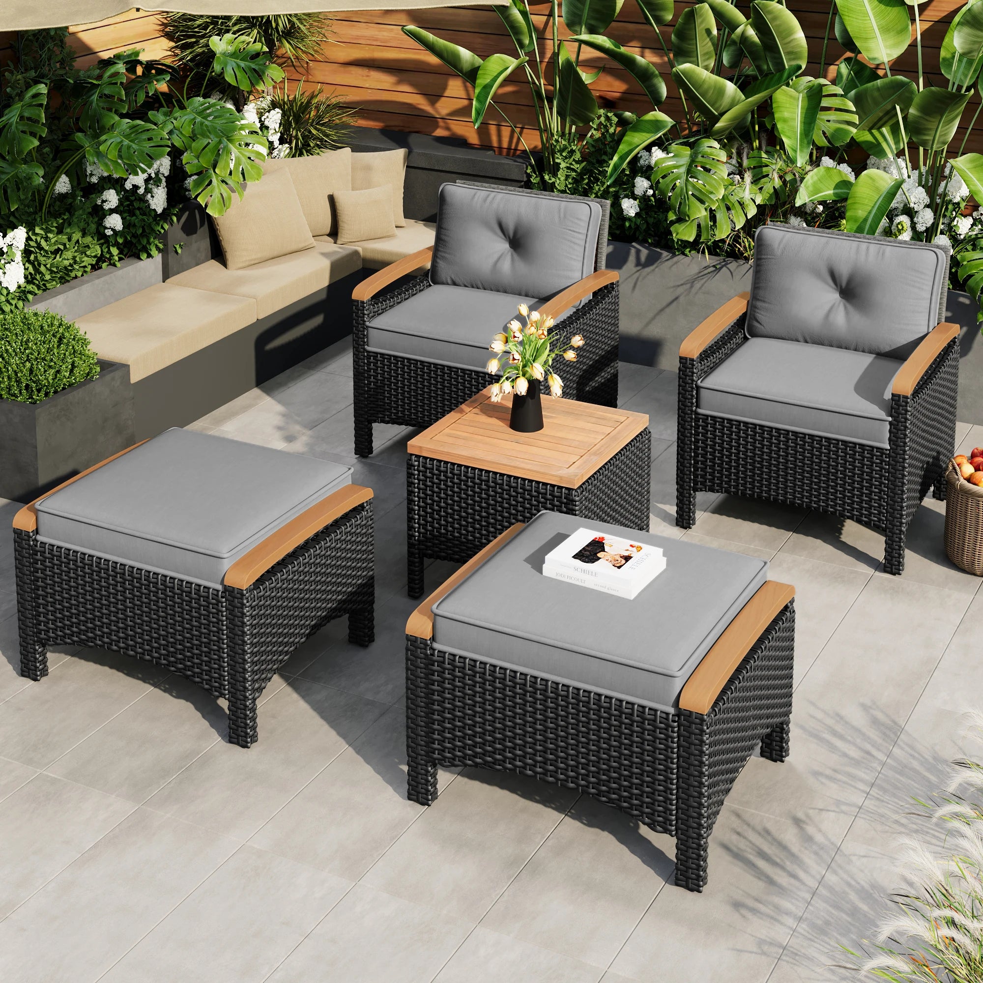 Salon de jardin rotin et bois