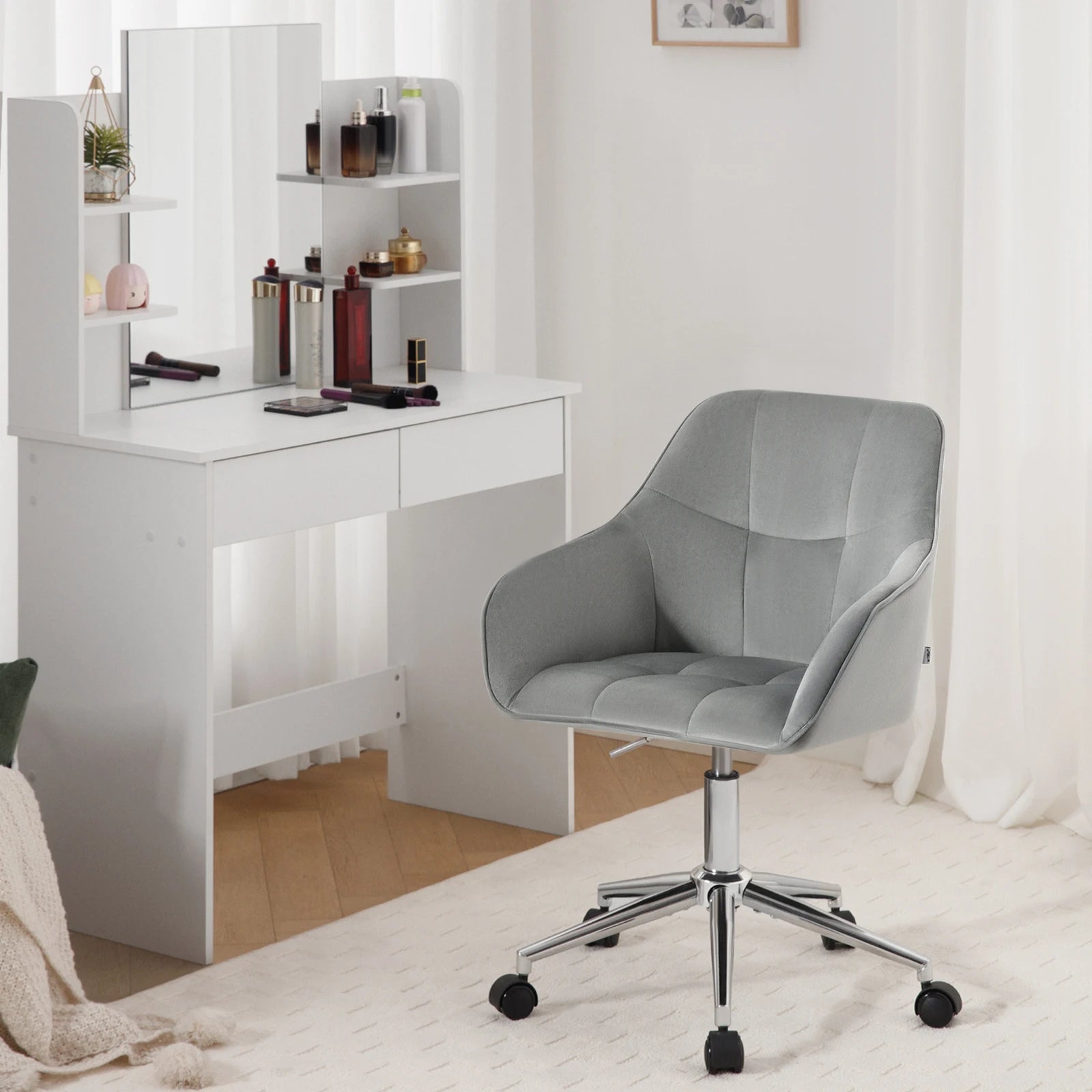 Chaise de bureau velours avec accoudoirs