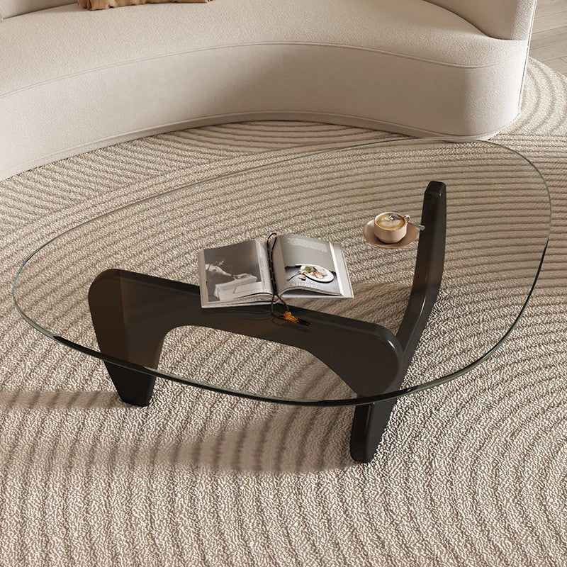 Designer coffee table in glass and wood
