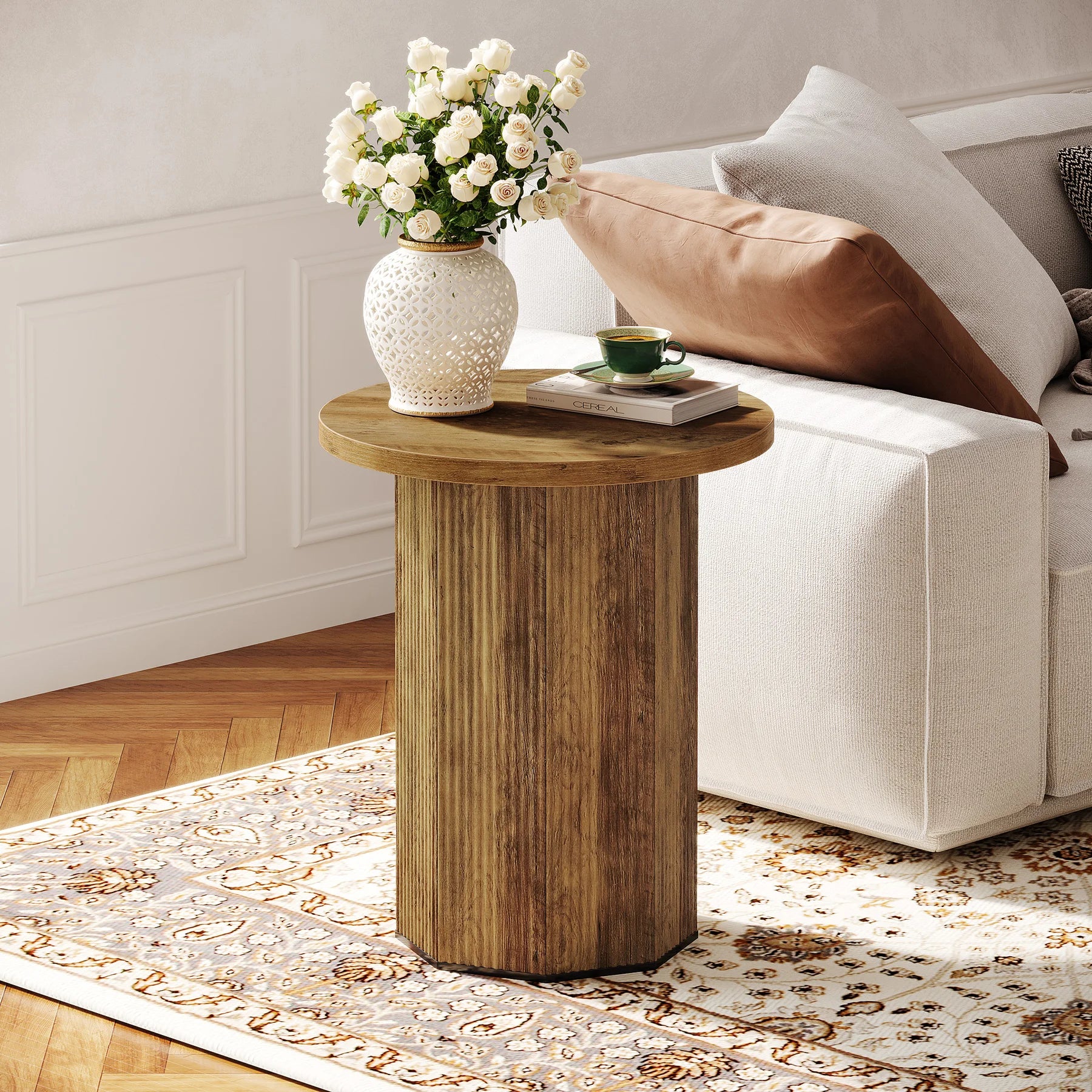 Table d’appoint ronde en bois naturel