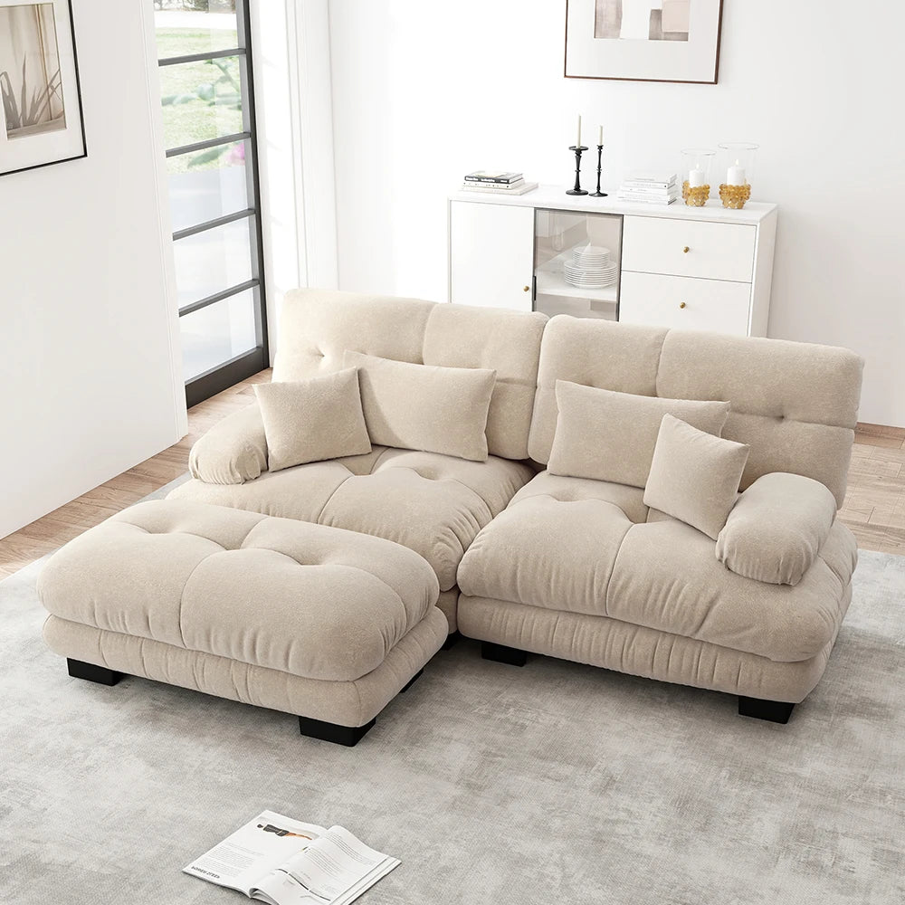 Canapé d’angle en chenille avec pouf intégré