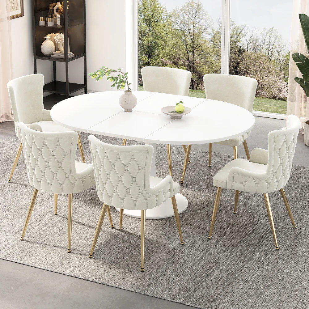 Chaises en velours gaufré blanc