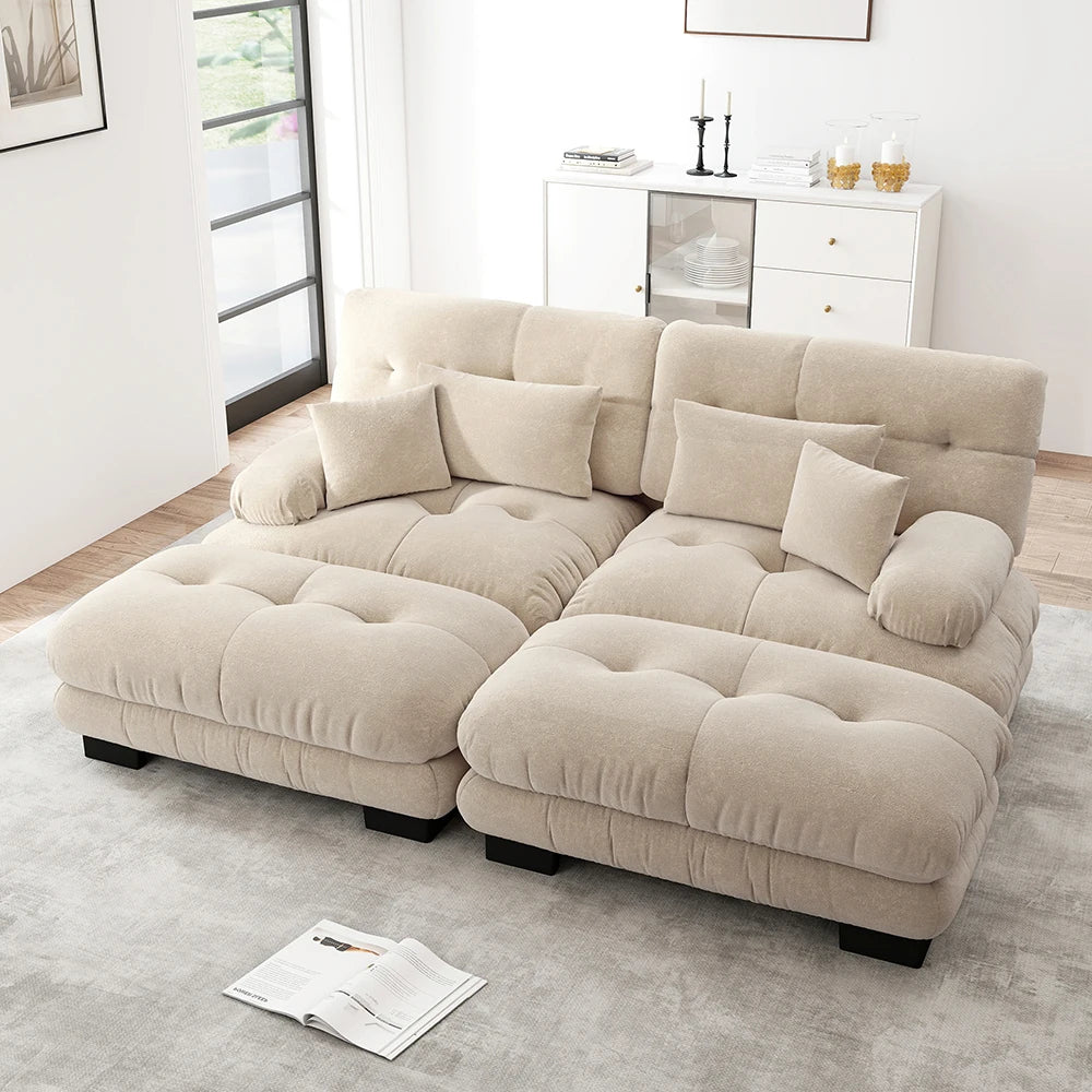 Canapé double en chenille avec pouf
