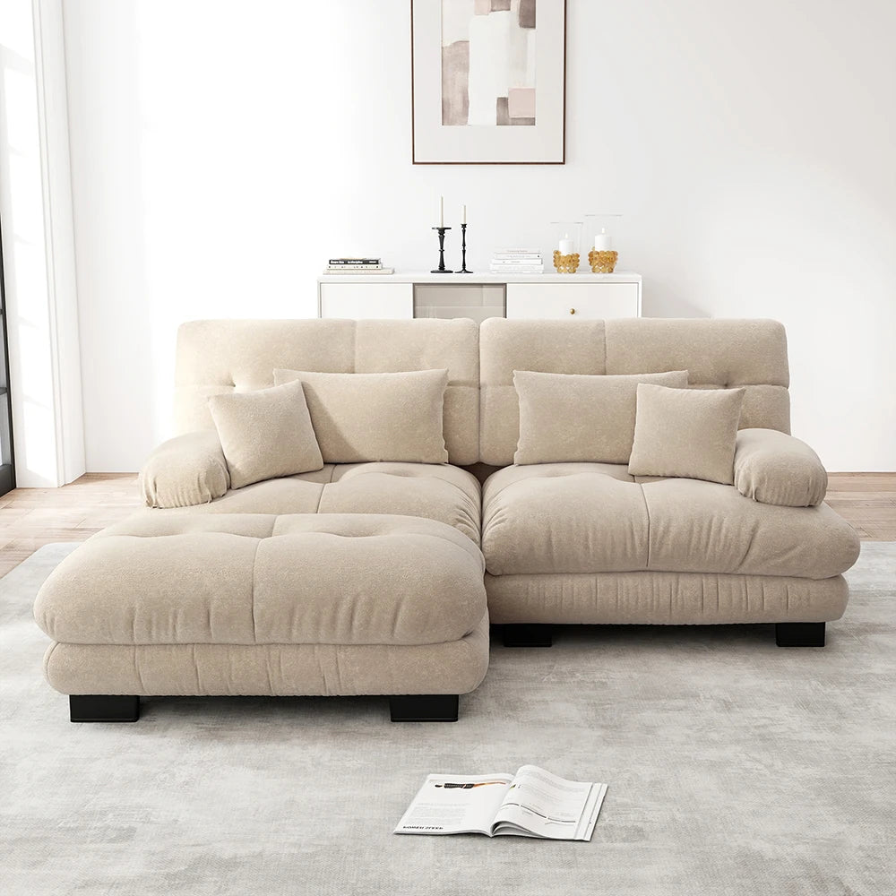 Canapé d’angle en chenille avec pouf intégré