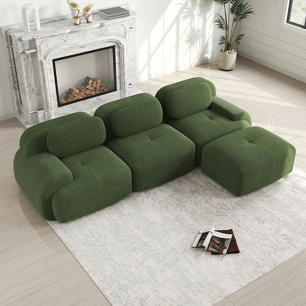 Canapé d’angle modulable en tissu côtelé