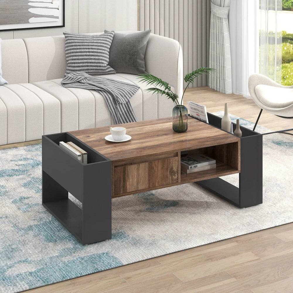 Table basse anthracite avec rangements intégrés