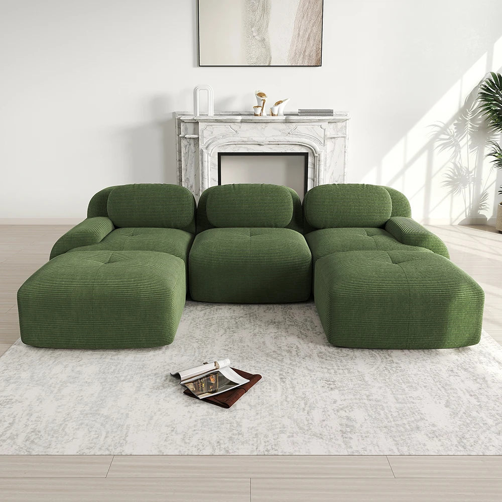 Canapé en U modulable en tissu côtelé