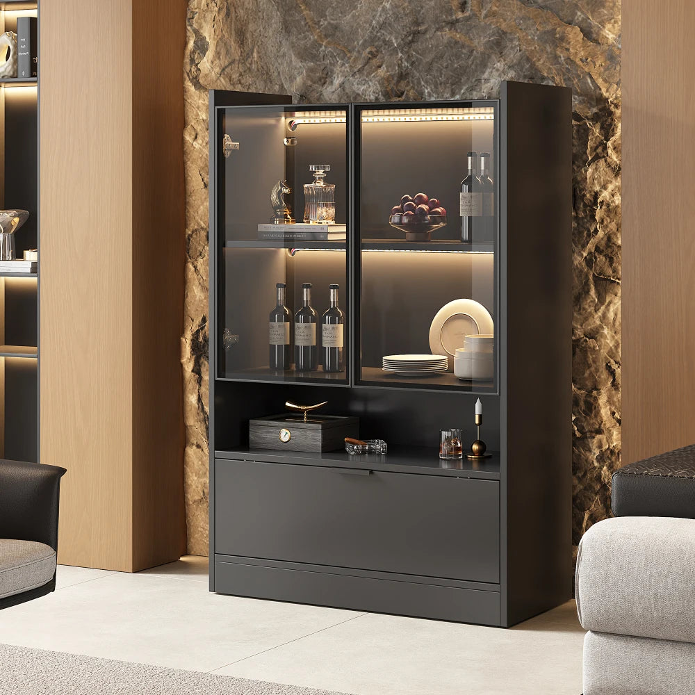 Vitrine noire mate avec éclairage LED